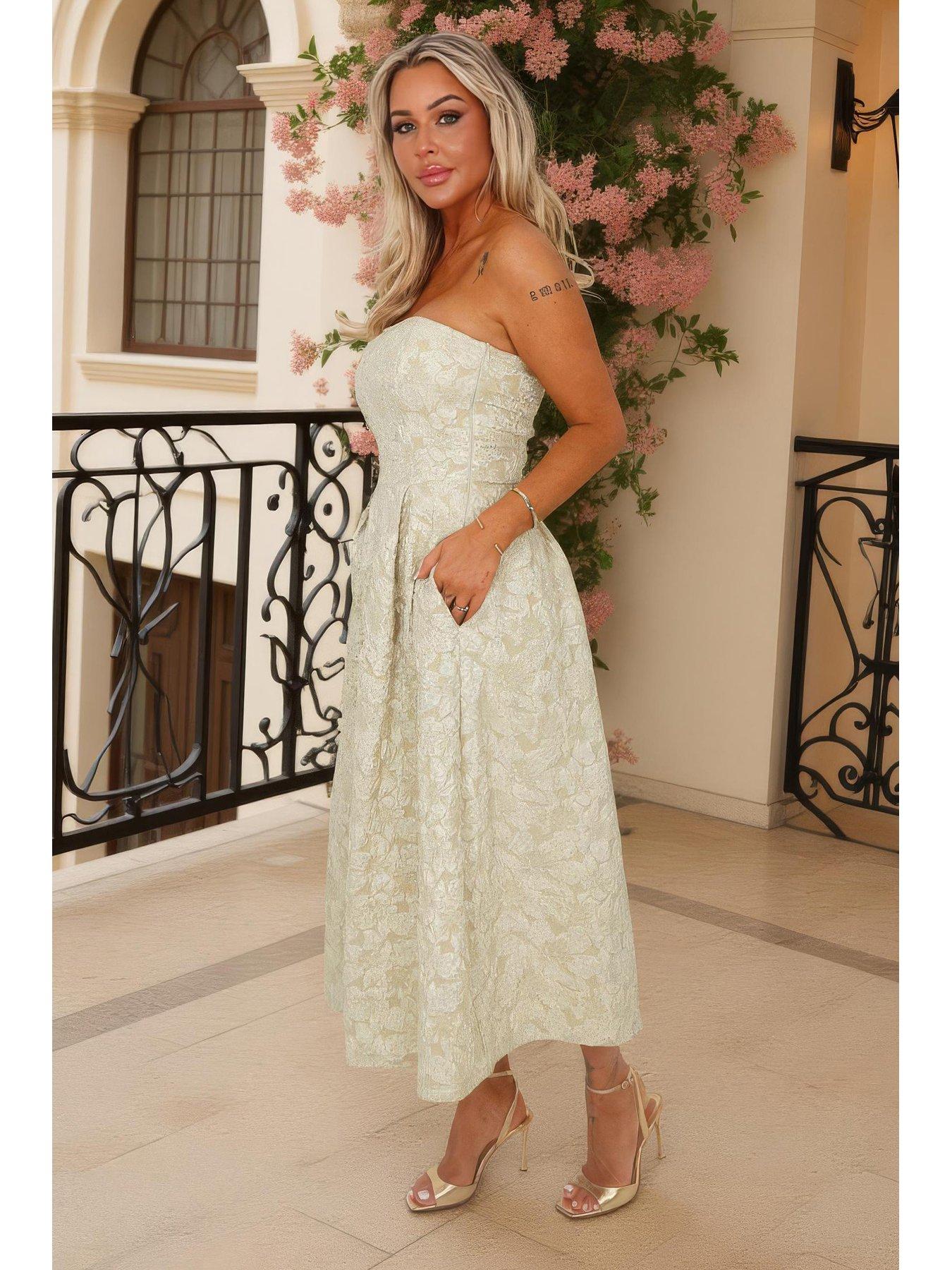 AX Paris Floral Jacquard Bandeau A-Line Midi Dress - Sage | Very