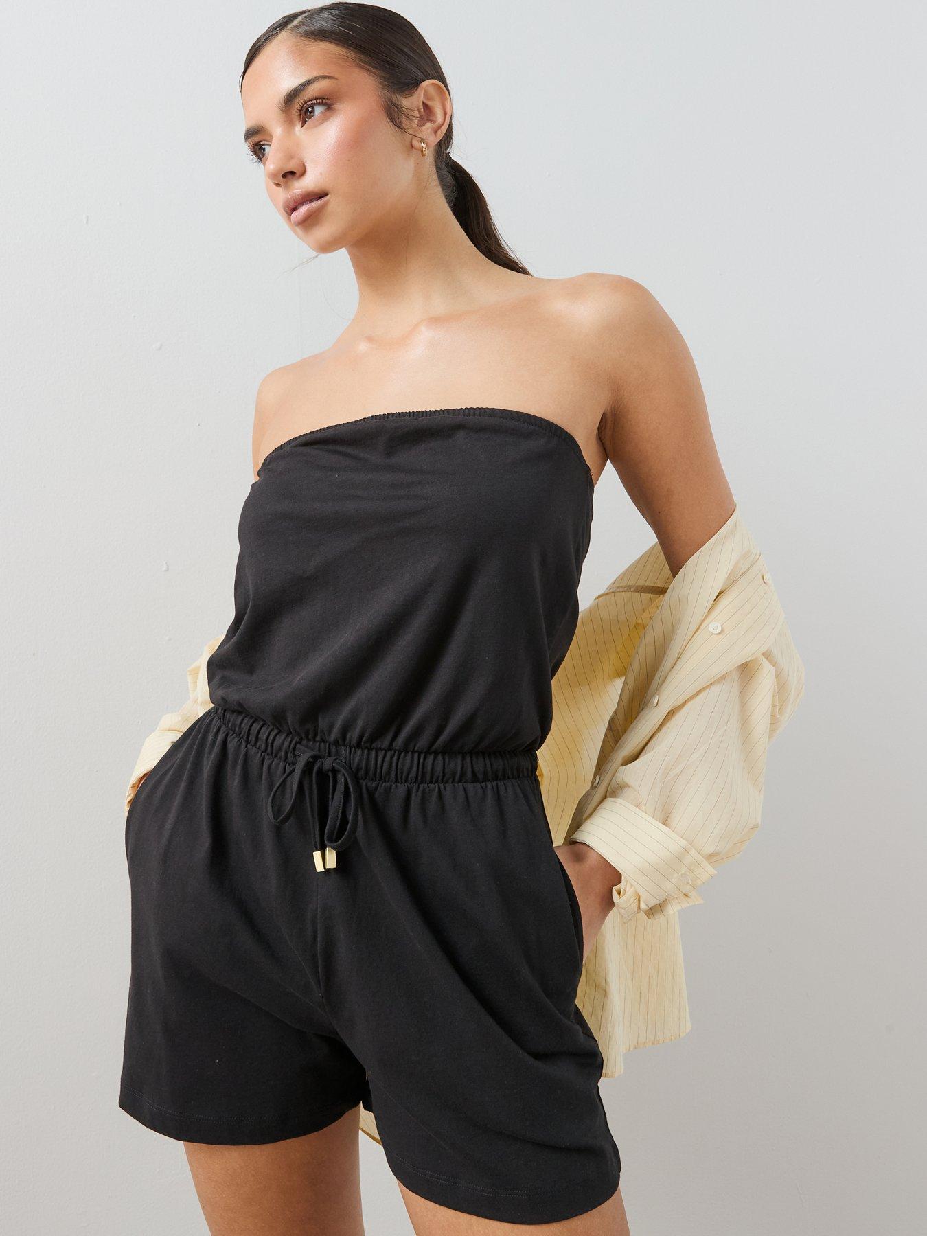 The Very Collection Tie Waist Cotton Playsuit - Black