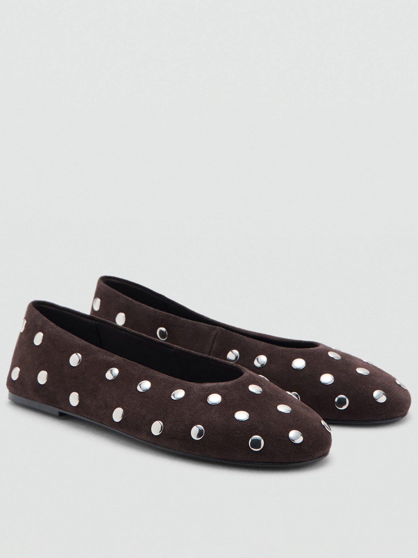 Mango Suede Ballet Flats With Studs - Brown