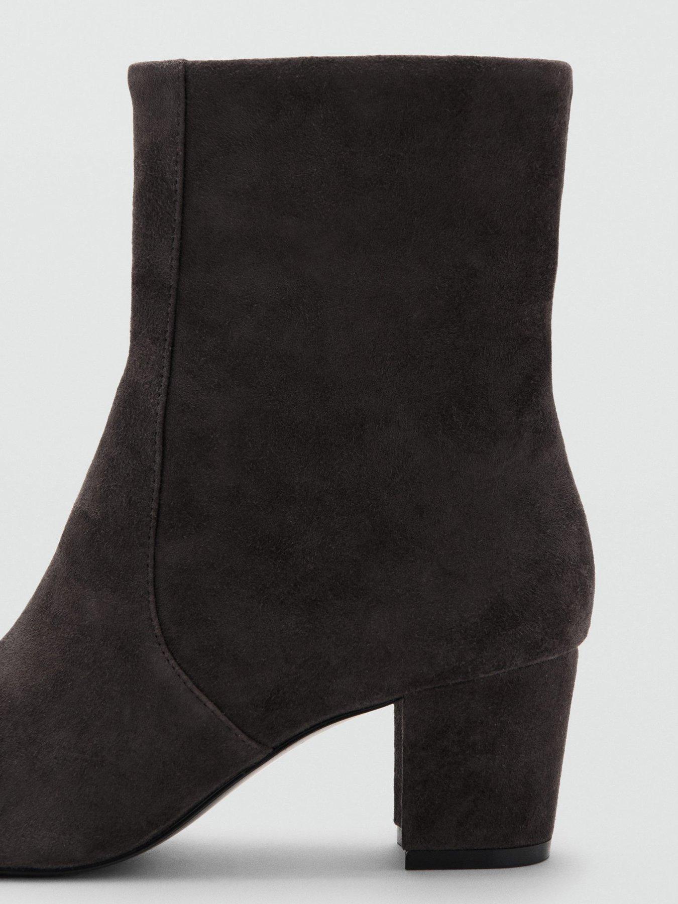 Image 6 of 6 of Mango Suede Ankle Boots With Block Heel - Grey