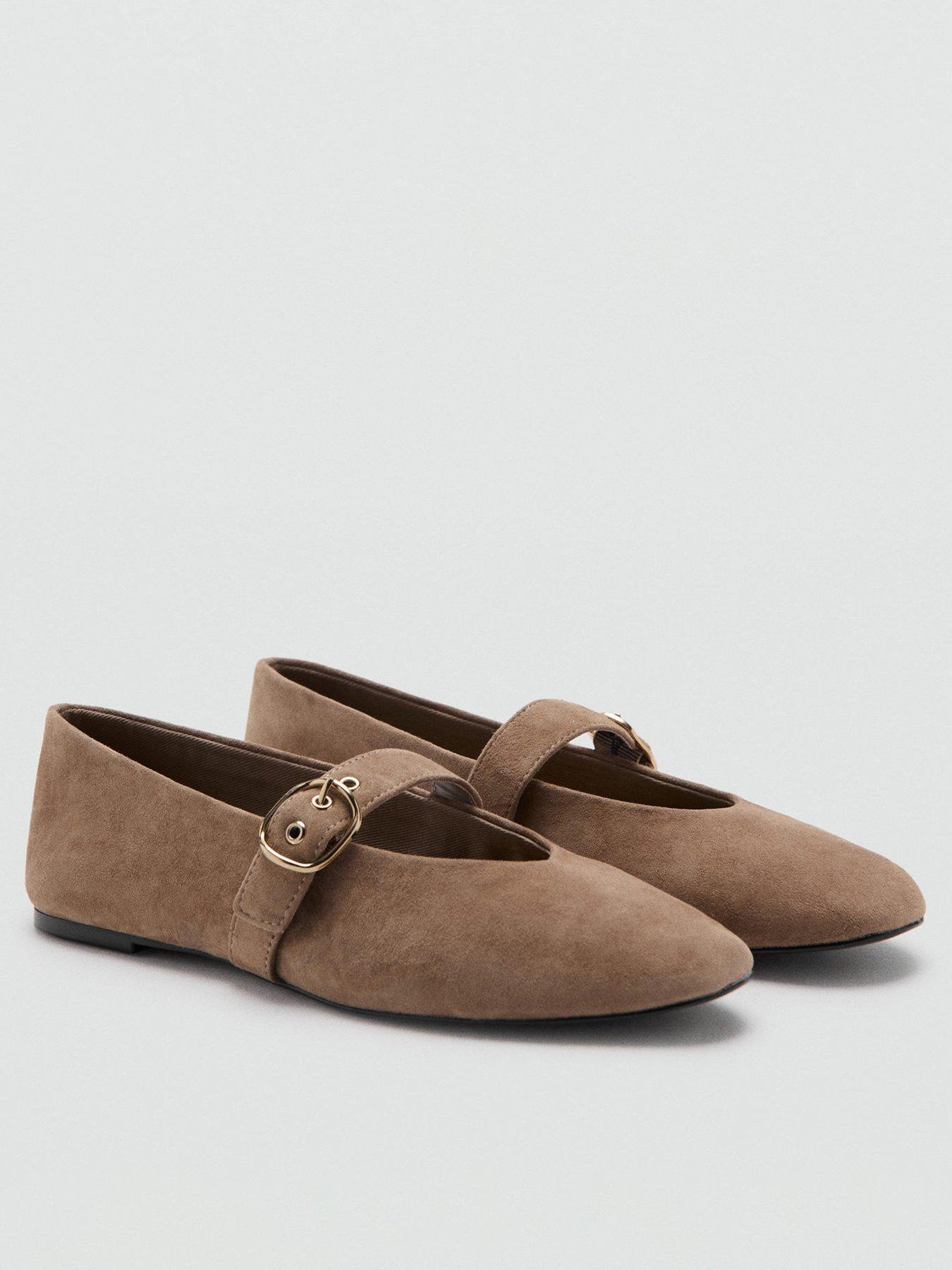 Mango Suede Leather Ballet Flats - Brown