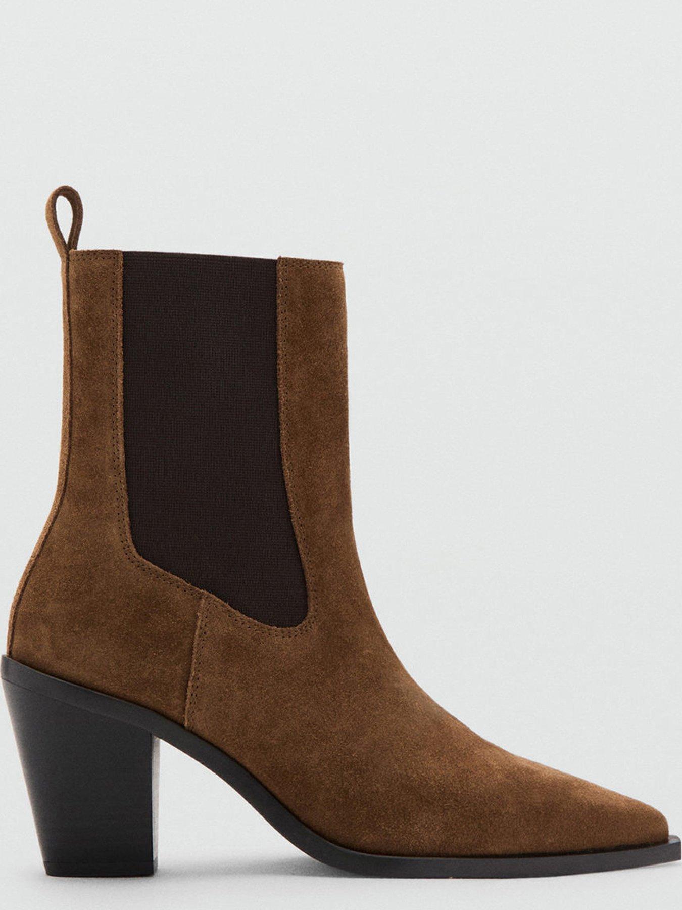 Mango Suede Ankle Boot With Pointed Panels - Brown | Very