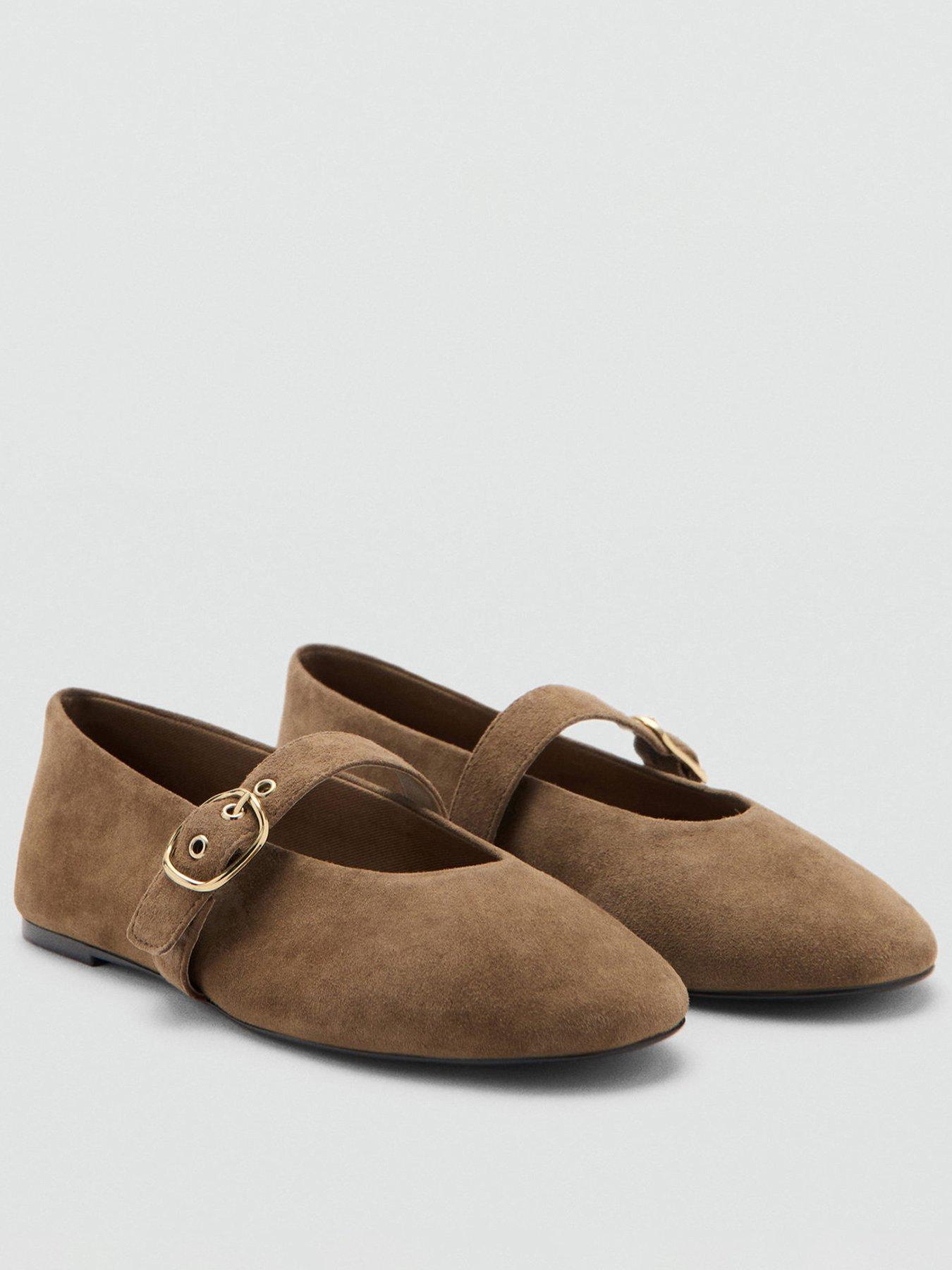 Mango Leather Ballerina With Strap And Buckle - Brown