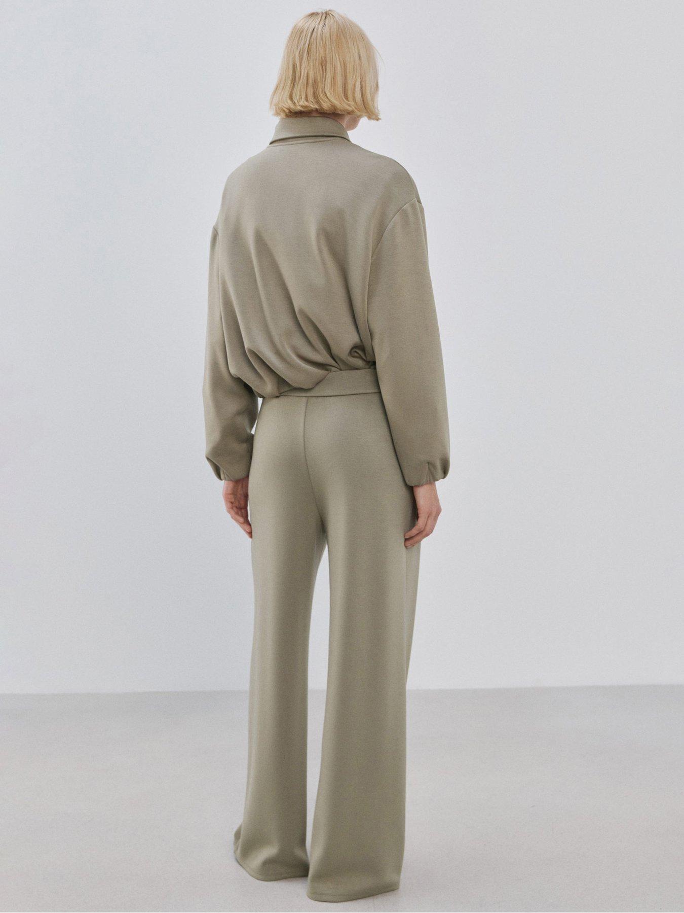 Image 2 of 6 of Mango Straight-Fit Trousers With Elastic Waist - Khaki