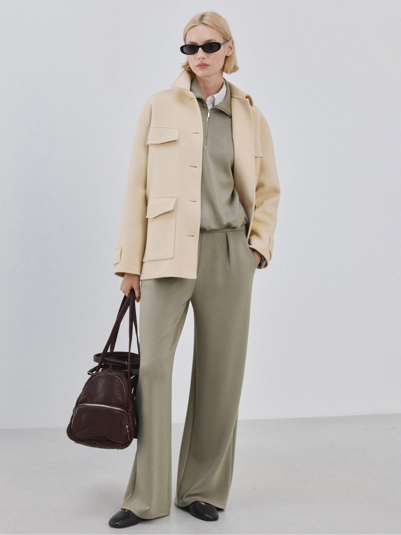 Image 3 of 6 of Mango Straight-Fit Trousers With Elastic Waist - Khaki