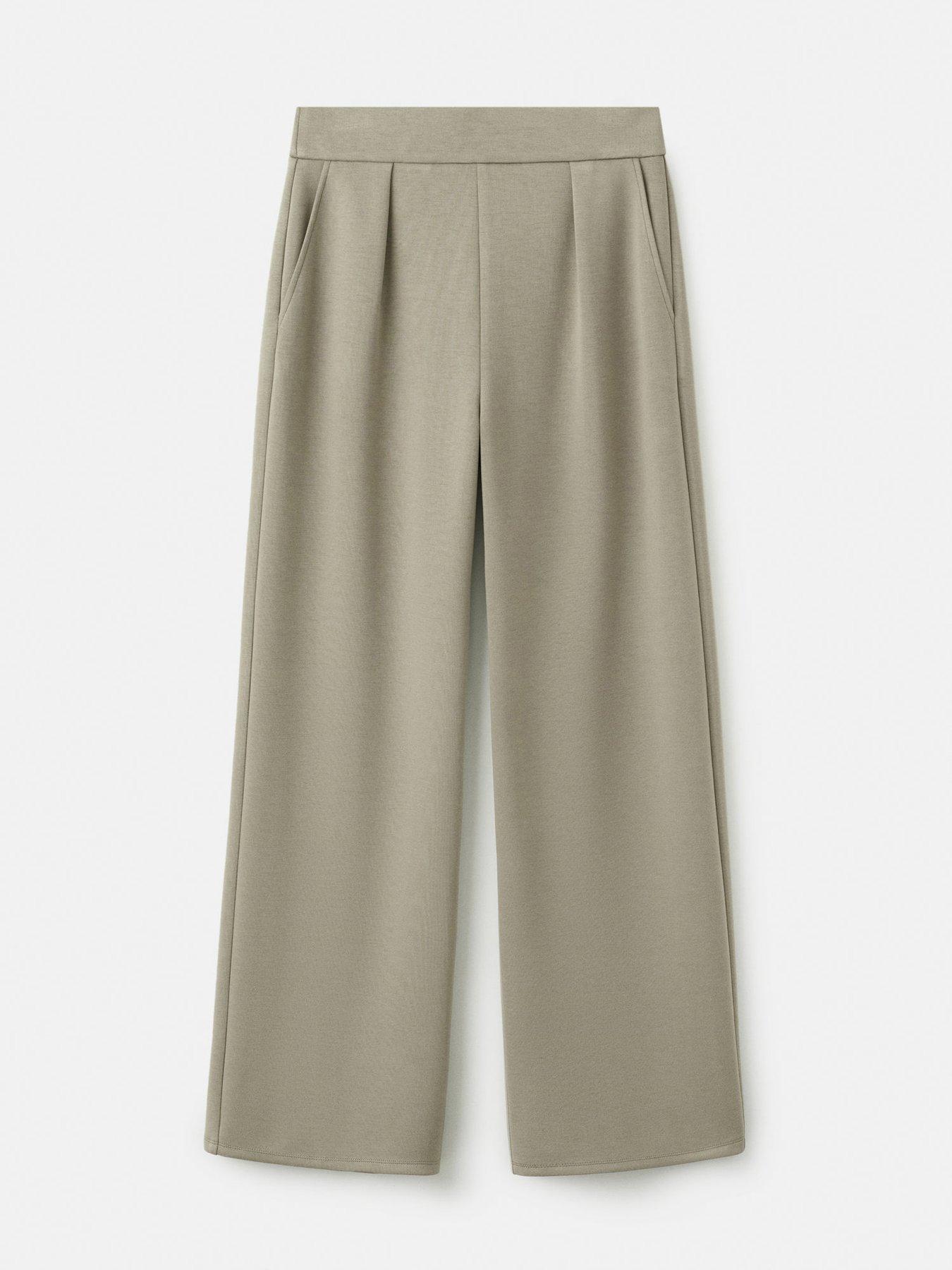 Image 4 of 6 of Mango Straight-Fit Trousers With Elastic Waist - Khaki