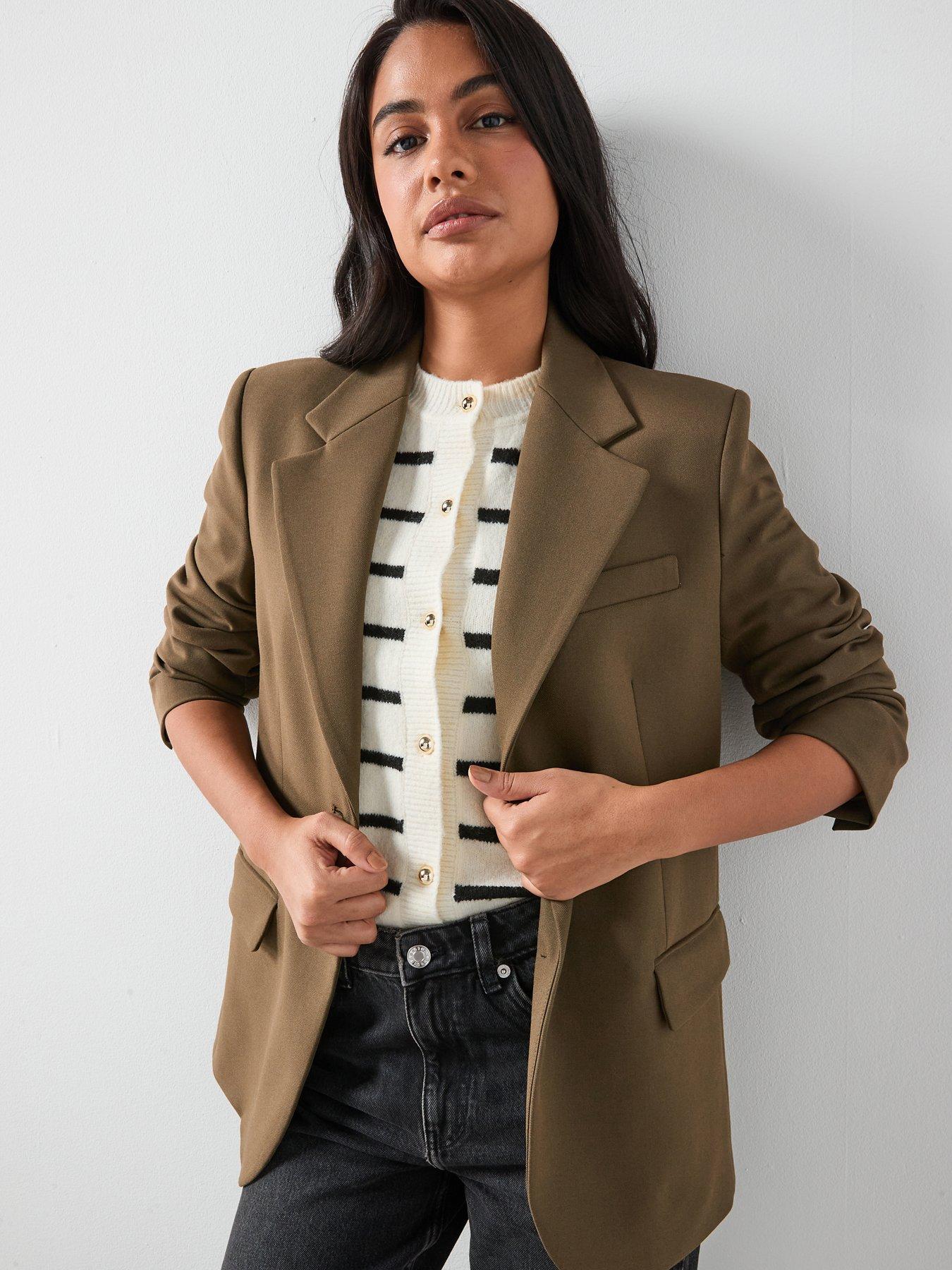 Mango Double-Breasted Suit Jacket - Khaki Green