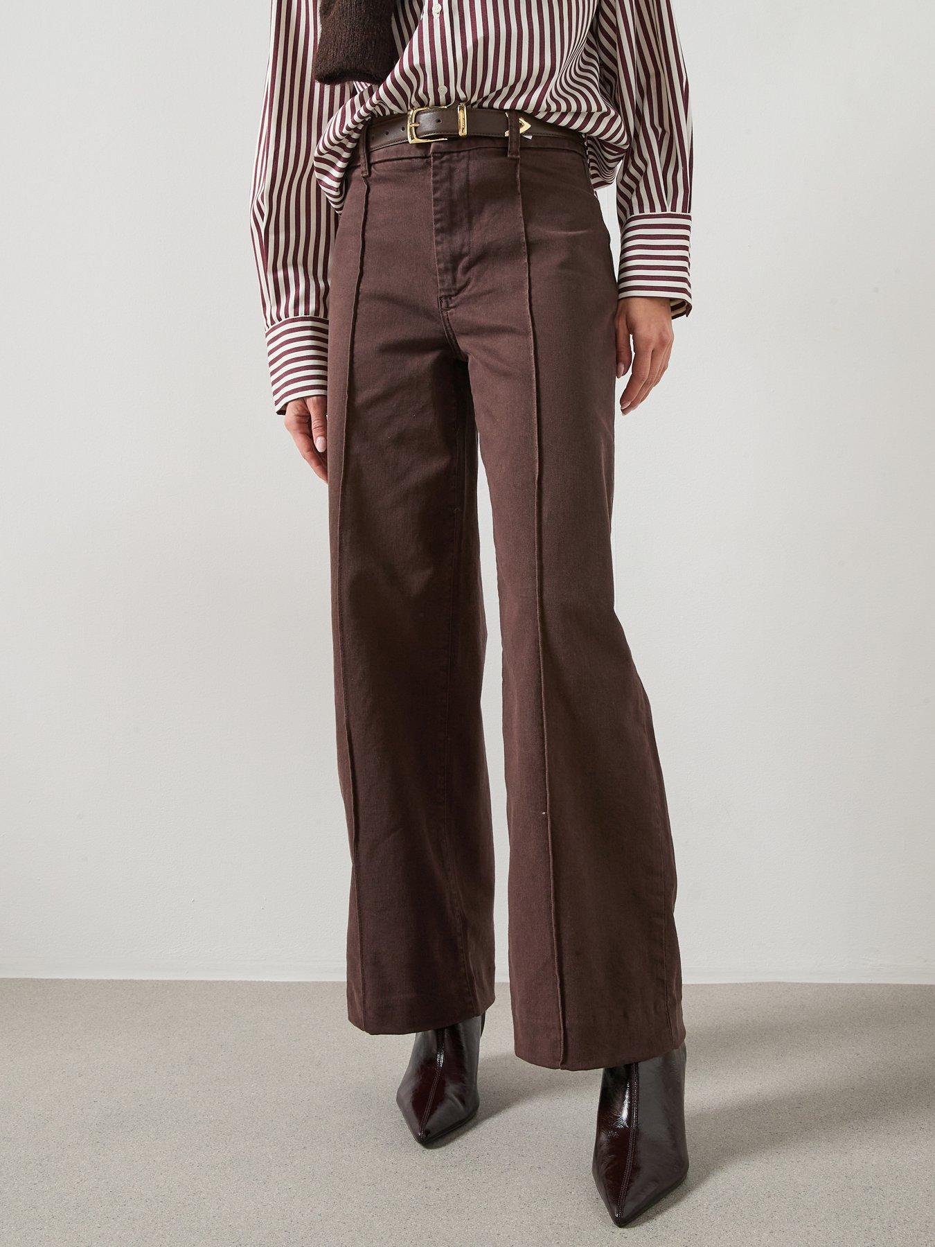 Mango High Waist Wide Leg Jeans With Stitching - Brown