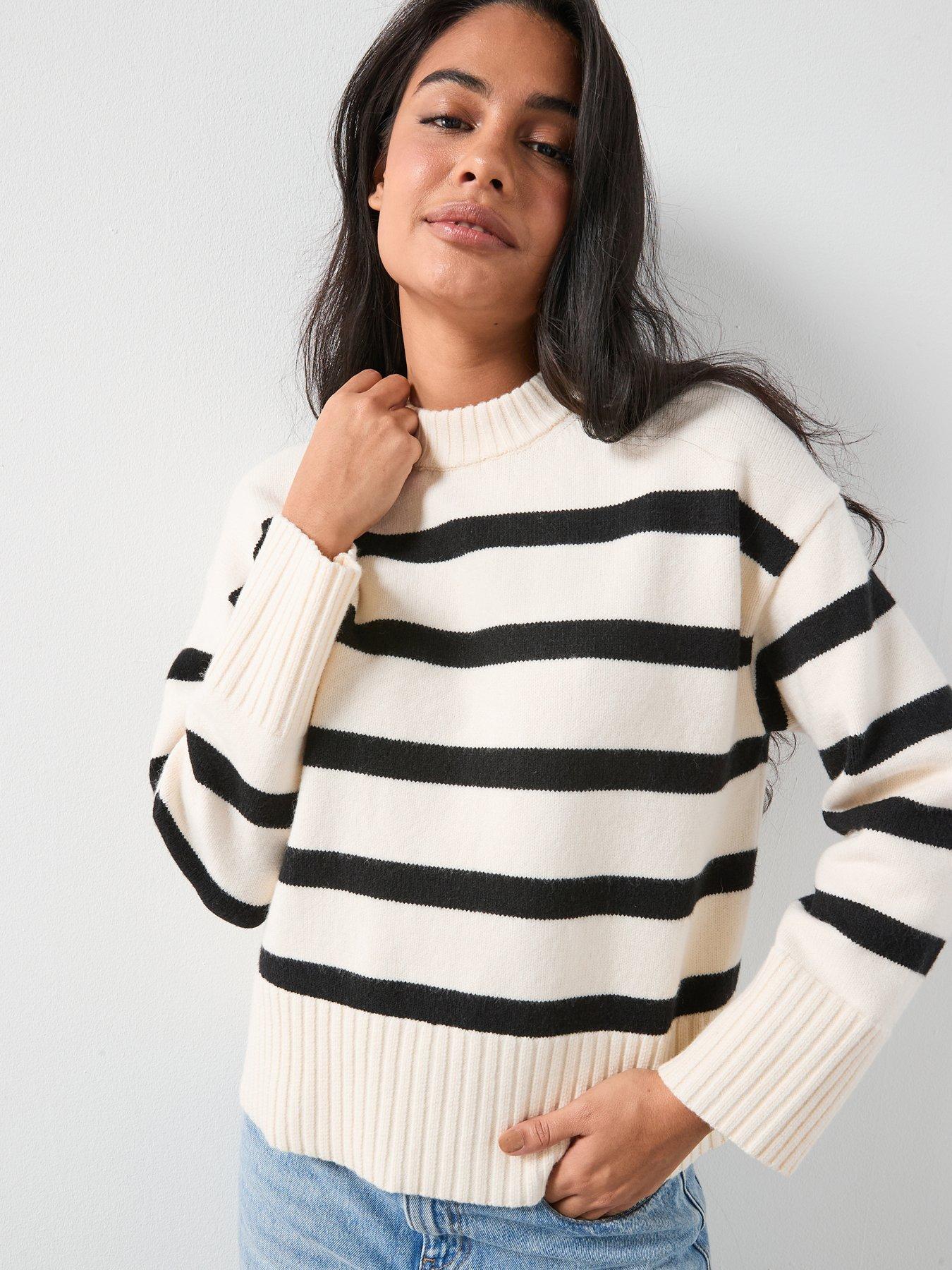 Mango Knit Striped Sweater - Ecru