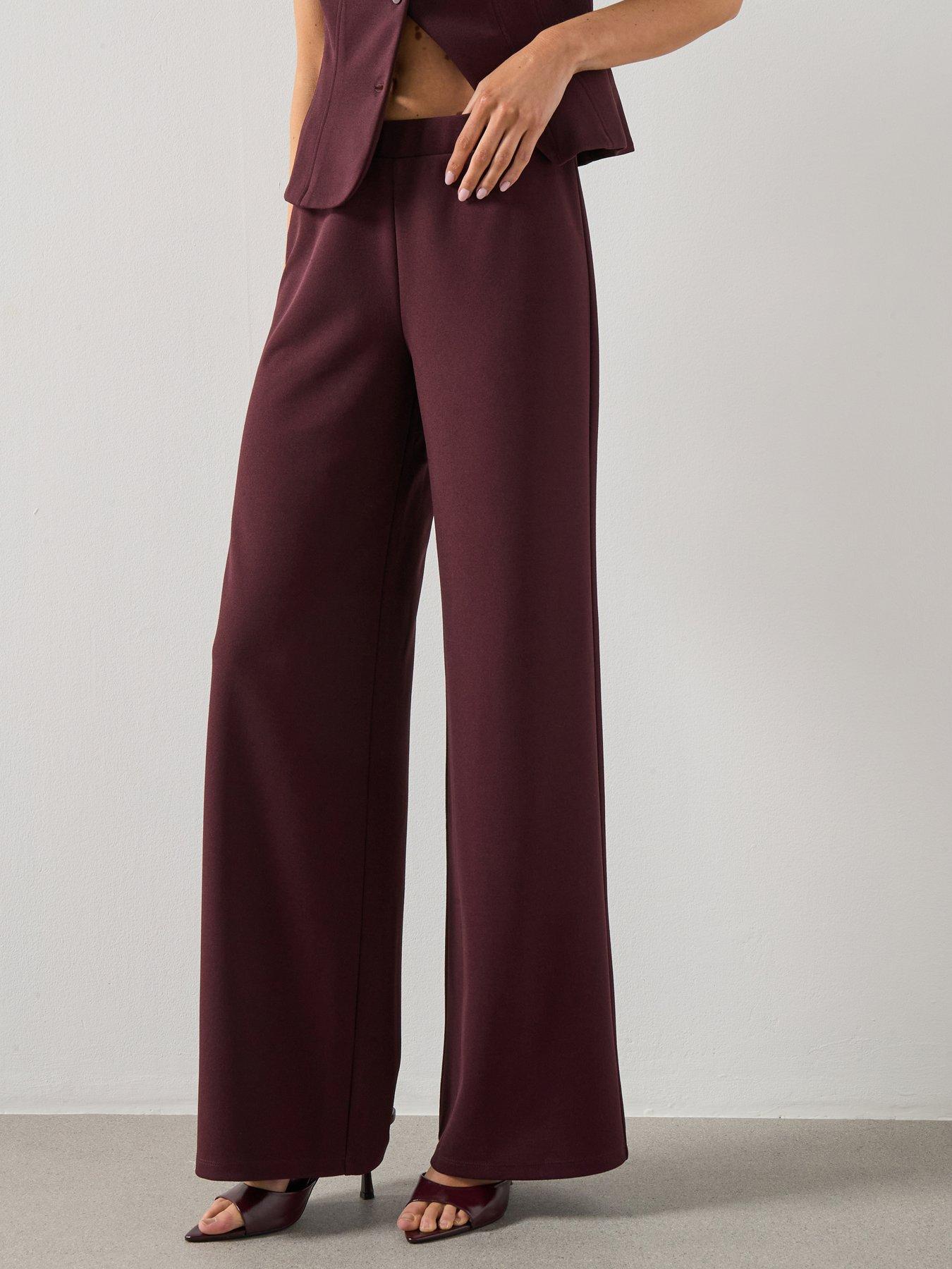Mango Wide Leg Trousers - Burgundy