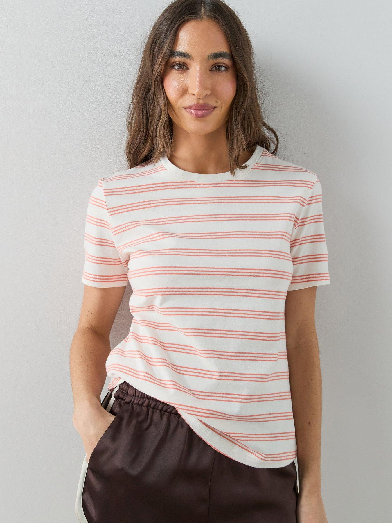 The Very Collection Crew Neck Stripe T-Shirt - Orange