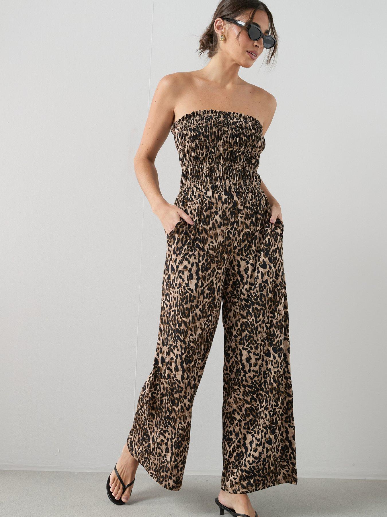 Image 1 of 6 of The Very Collection Shirred Stretch Bandeau Jumpsuit - Animal Print