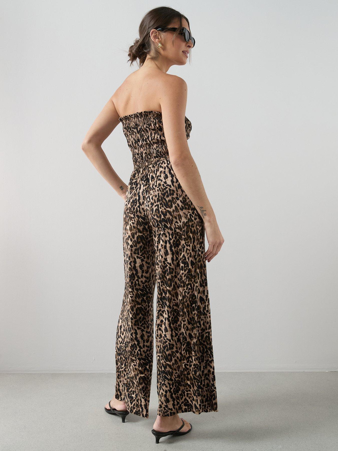 Image 2 of 6 of The Very Collection Shirred Stretch Bandeau Jumpsuit - Animal Print