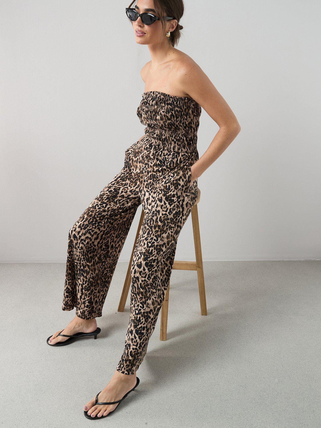 Image 3 of 6 of The Very Collection Shirred Stretch Bandeau Jumpsuit - Animal Print
