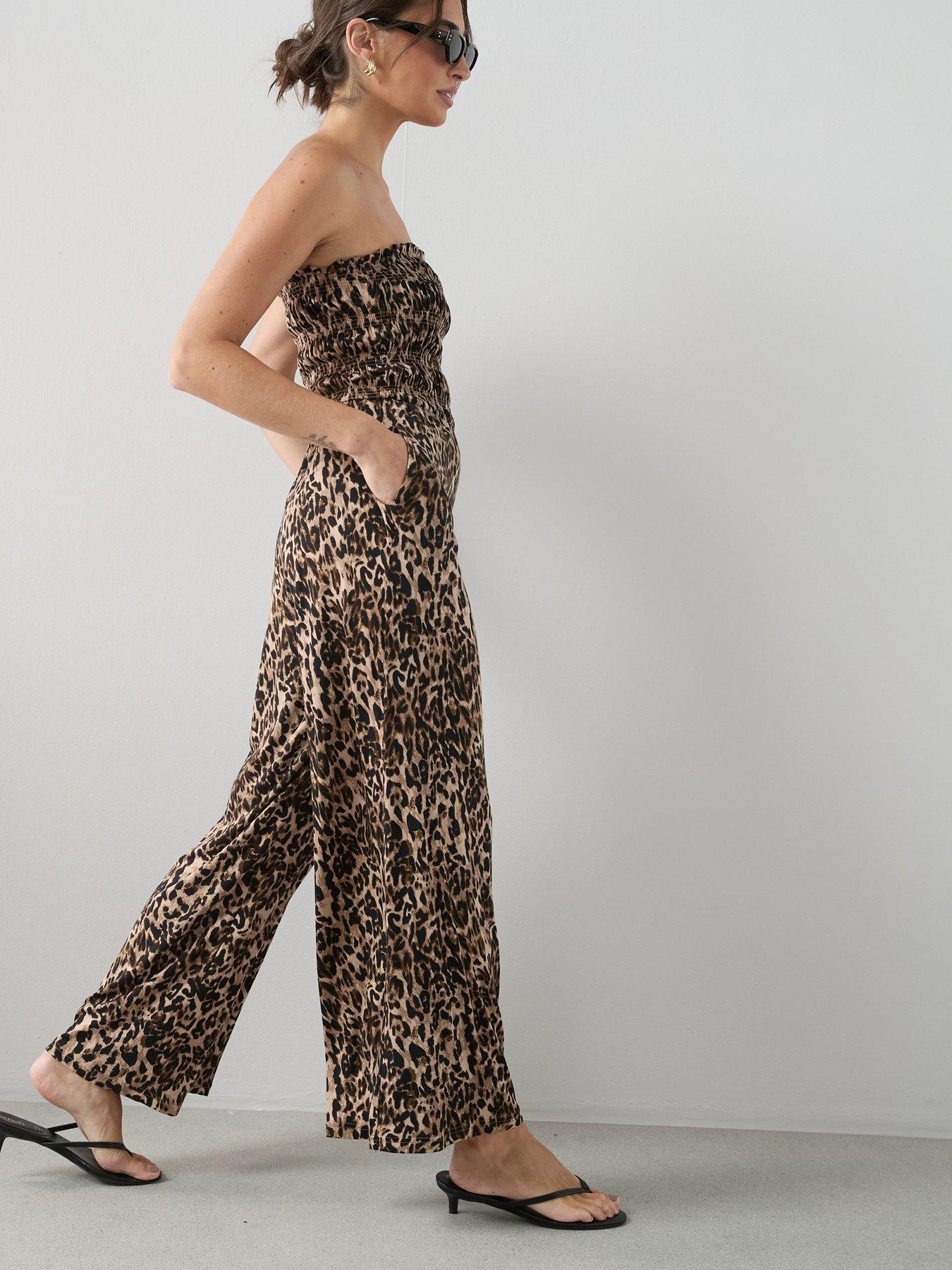 Image 6 of 6 of The Very Collection Shirred Stretch Bandeau Jumpsuit - Animal Print