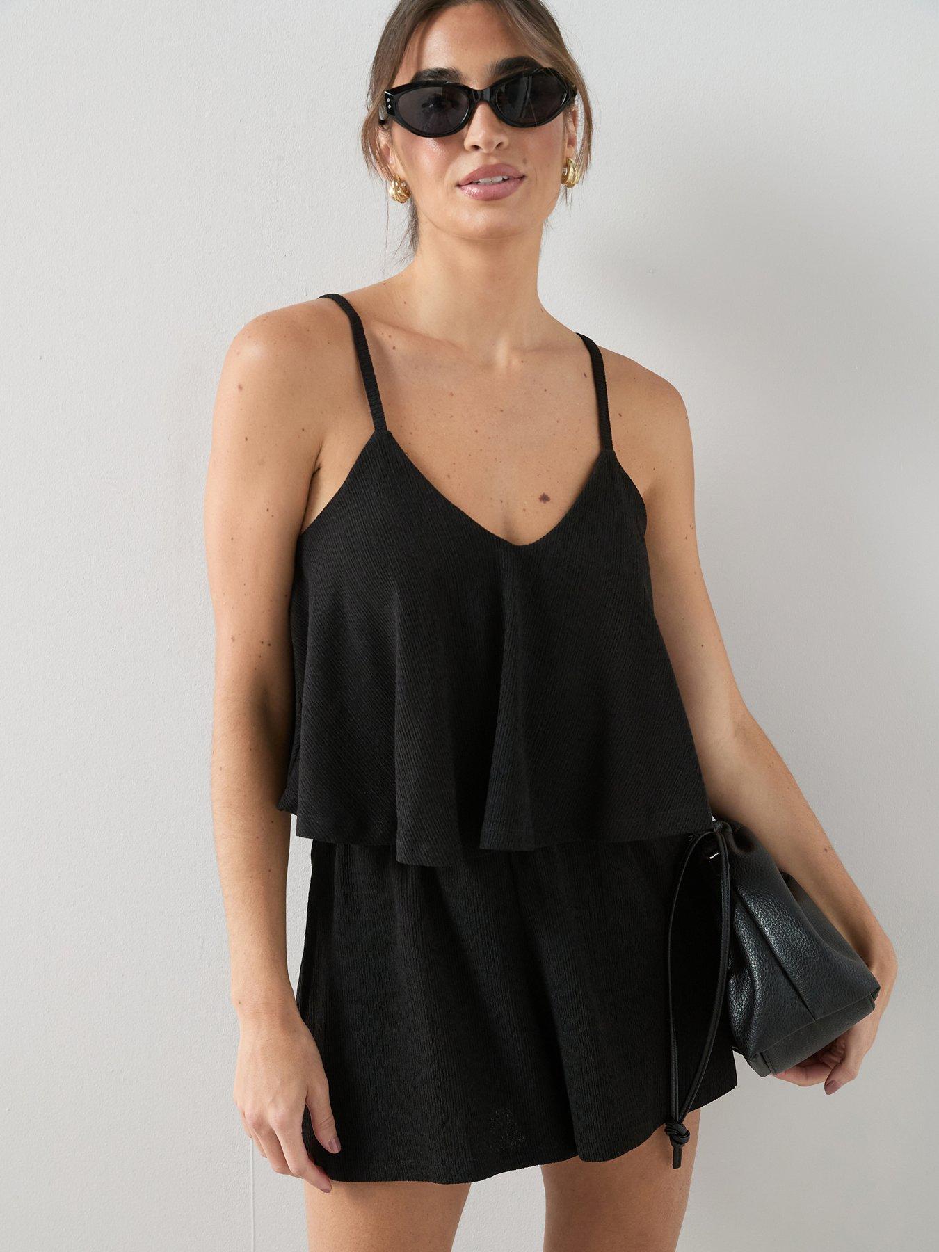 The Very Collection Crinkle Double Layer Playsuit - Black