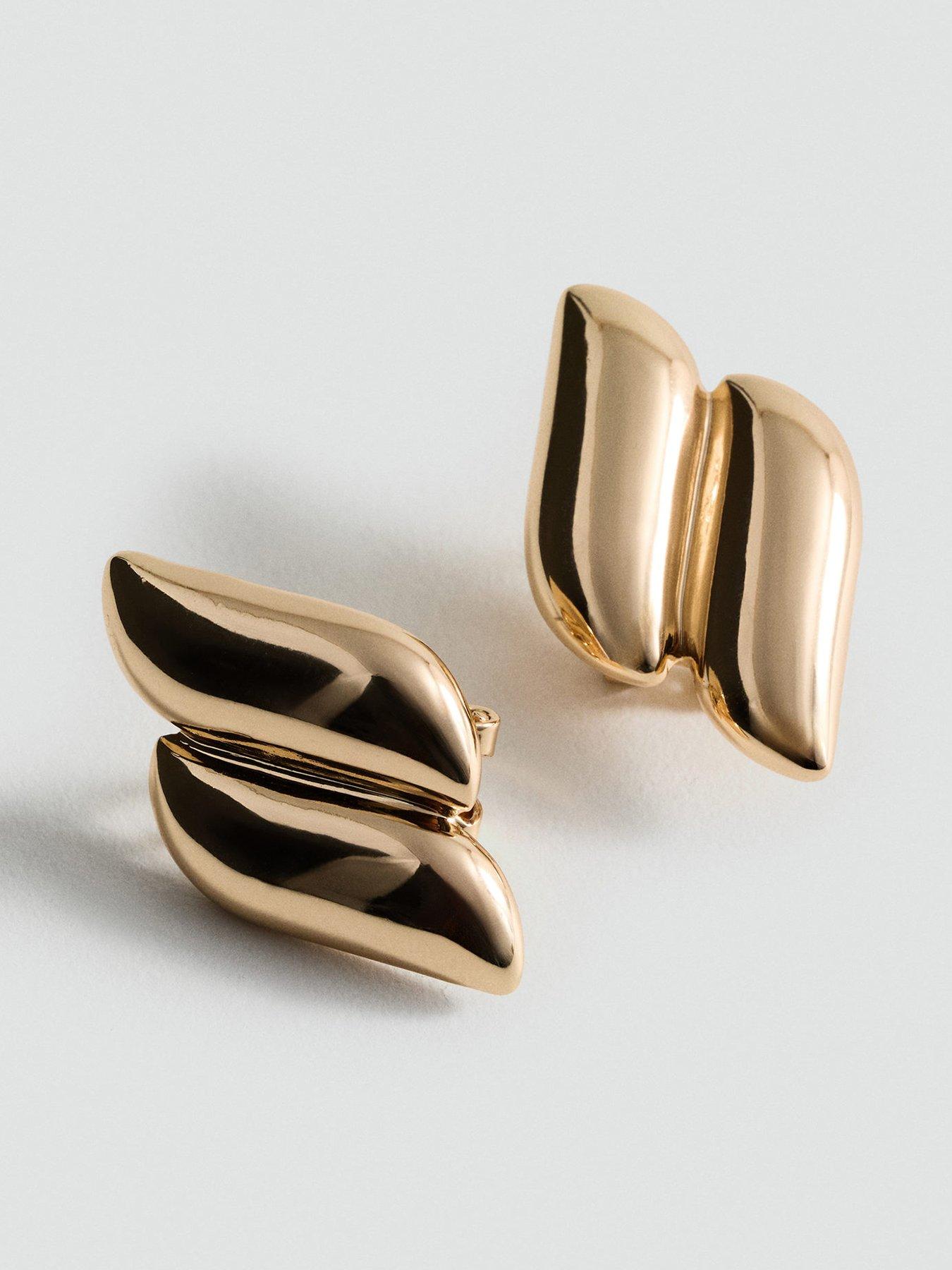 Mango Embossed Semi Hoop Earrings - Gold