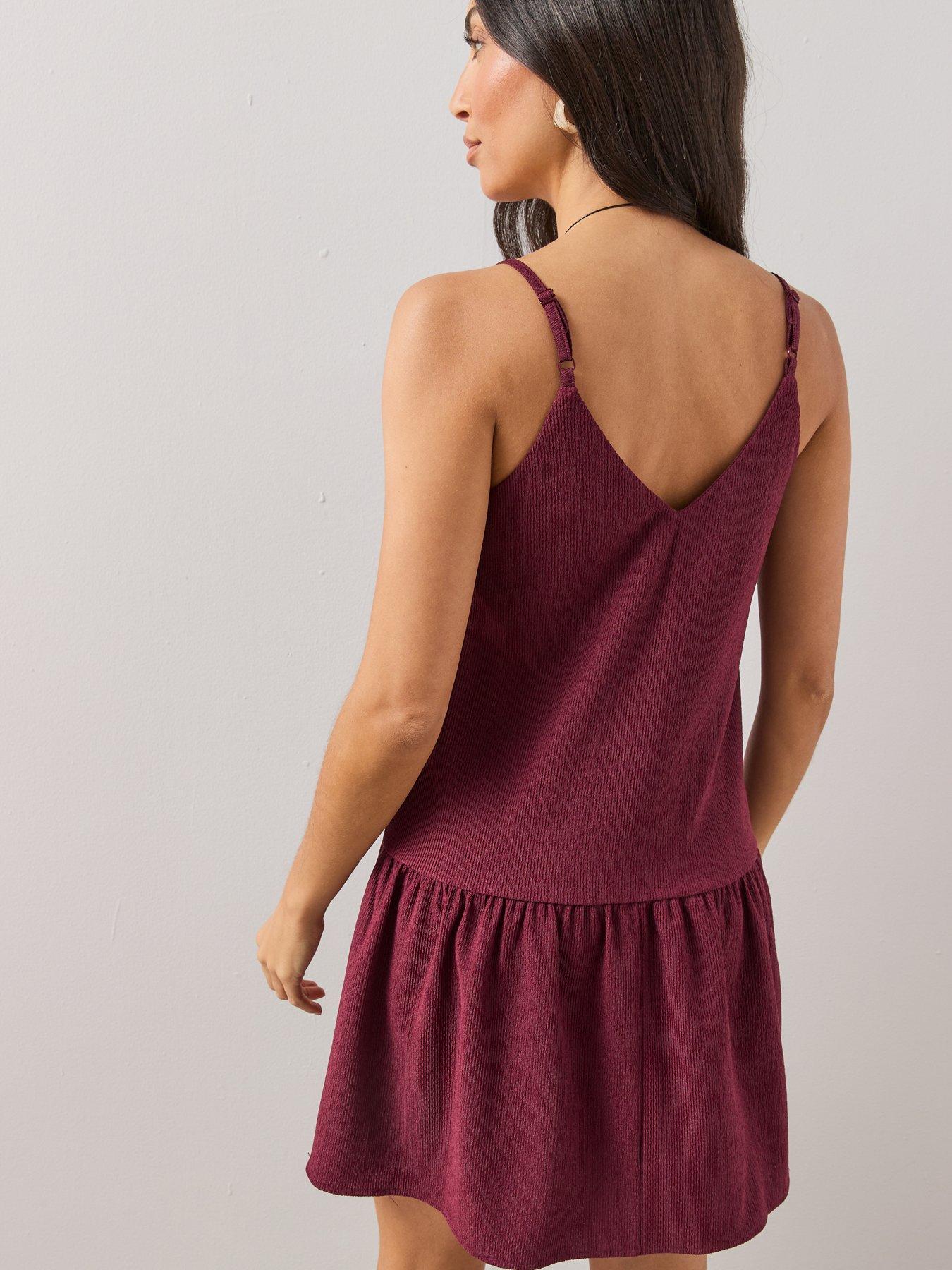 Image 2 of 6 of The Very Collection Textured Stretch Cami Mini Dress - Maroon
