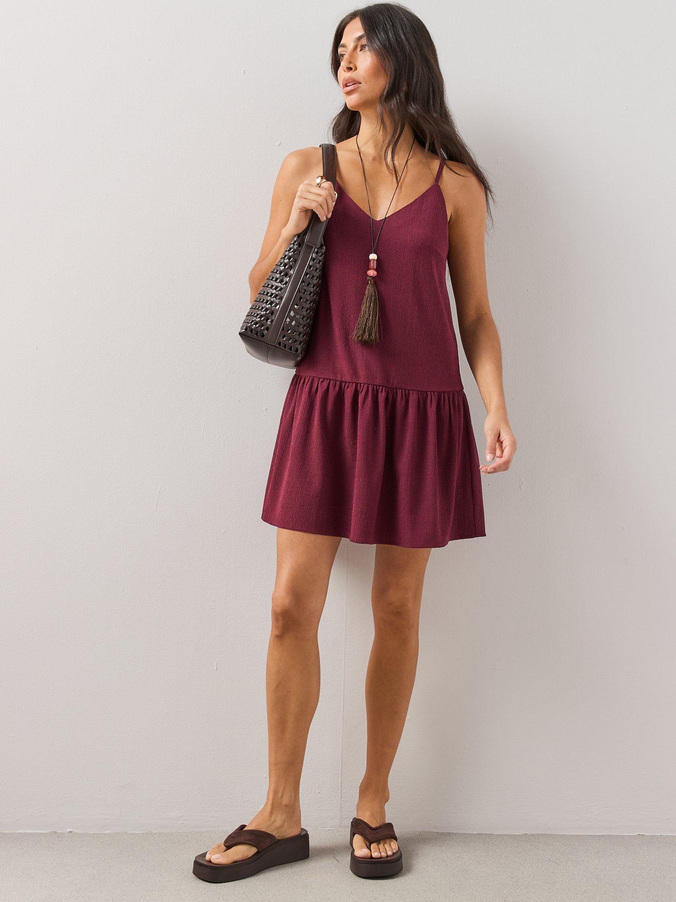 Image 3 of 6 of The Very Collection Textured Stretch Cami Mini Dress - Maroon
