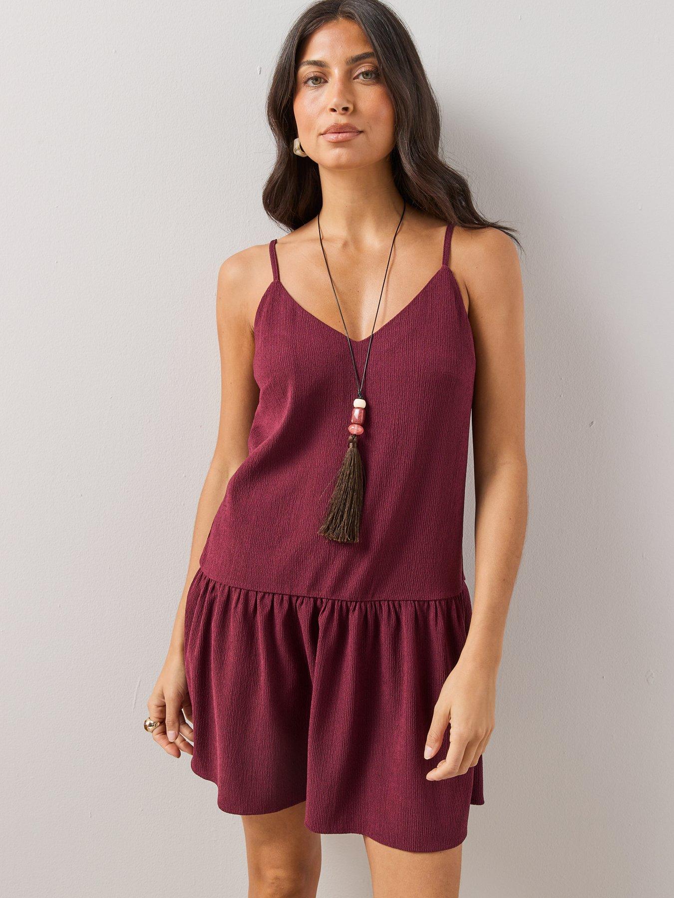 Image 5 of 6 of The Very Collection Textured Stretch Cami Mini Dress - Maroon