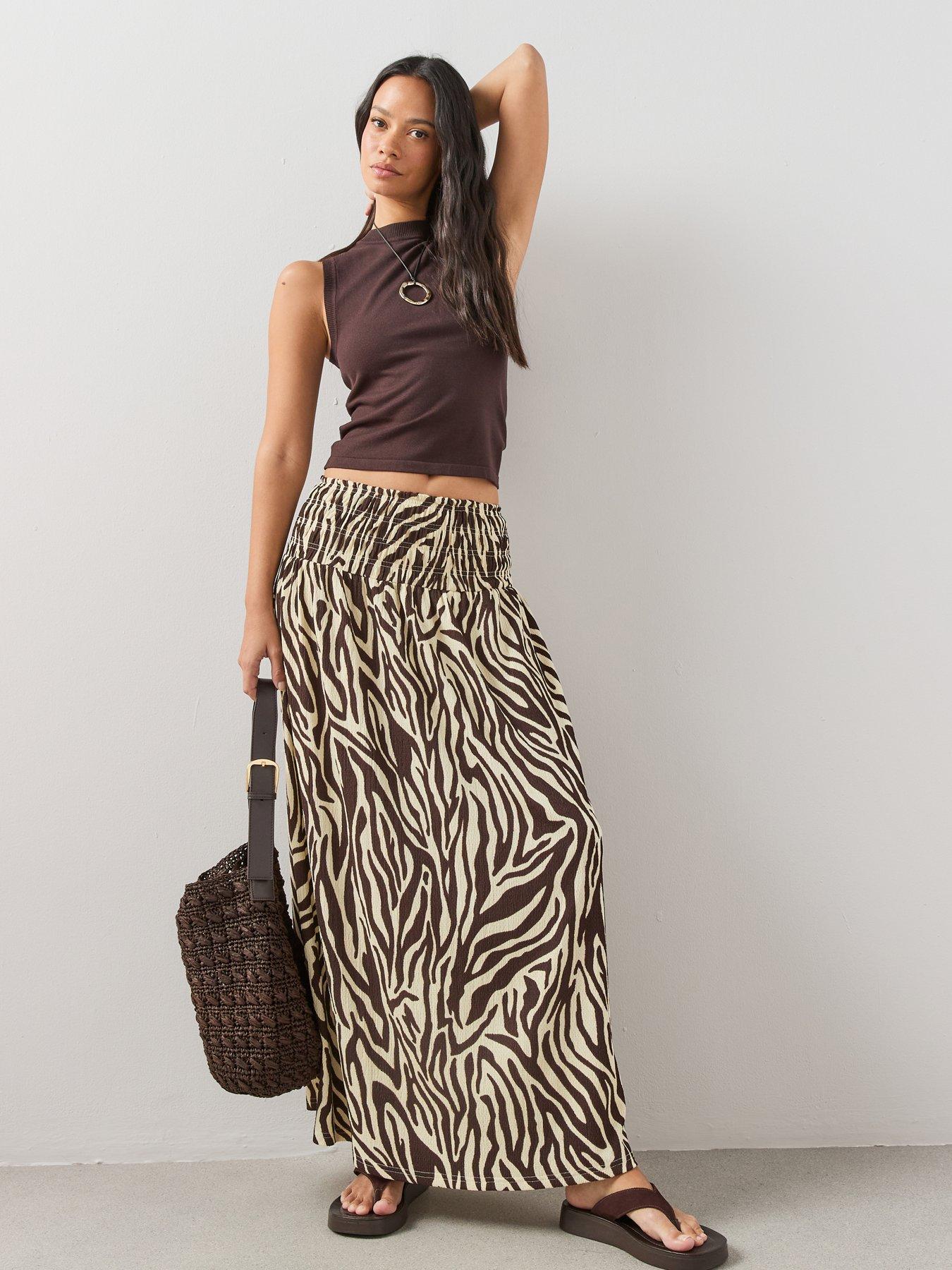 Image 4 of 7 of The Very Collection Printed Textured Stretch Maxi Skirt - Brown