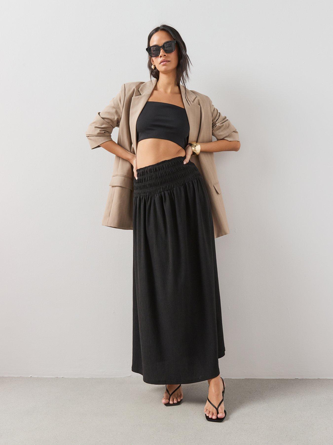 Image 1 of 7 of The Very Collection Textured Stretch Maxi Skirt - Black