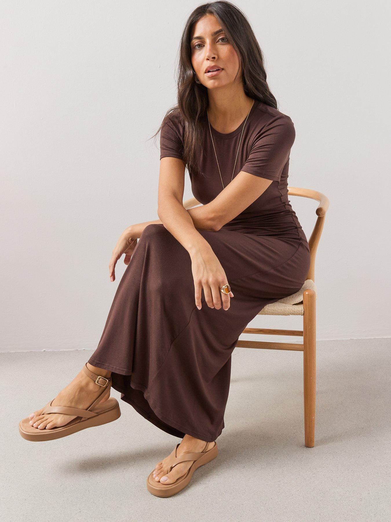 The Very Collection Stretch Jersey Maxi Dress - Brown | Very