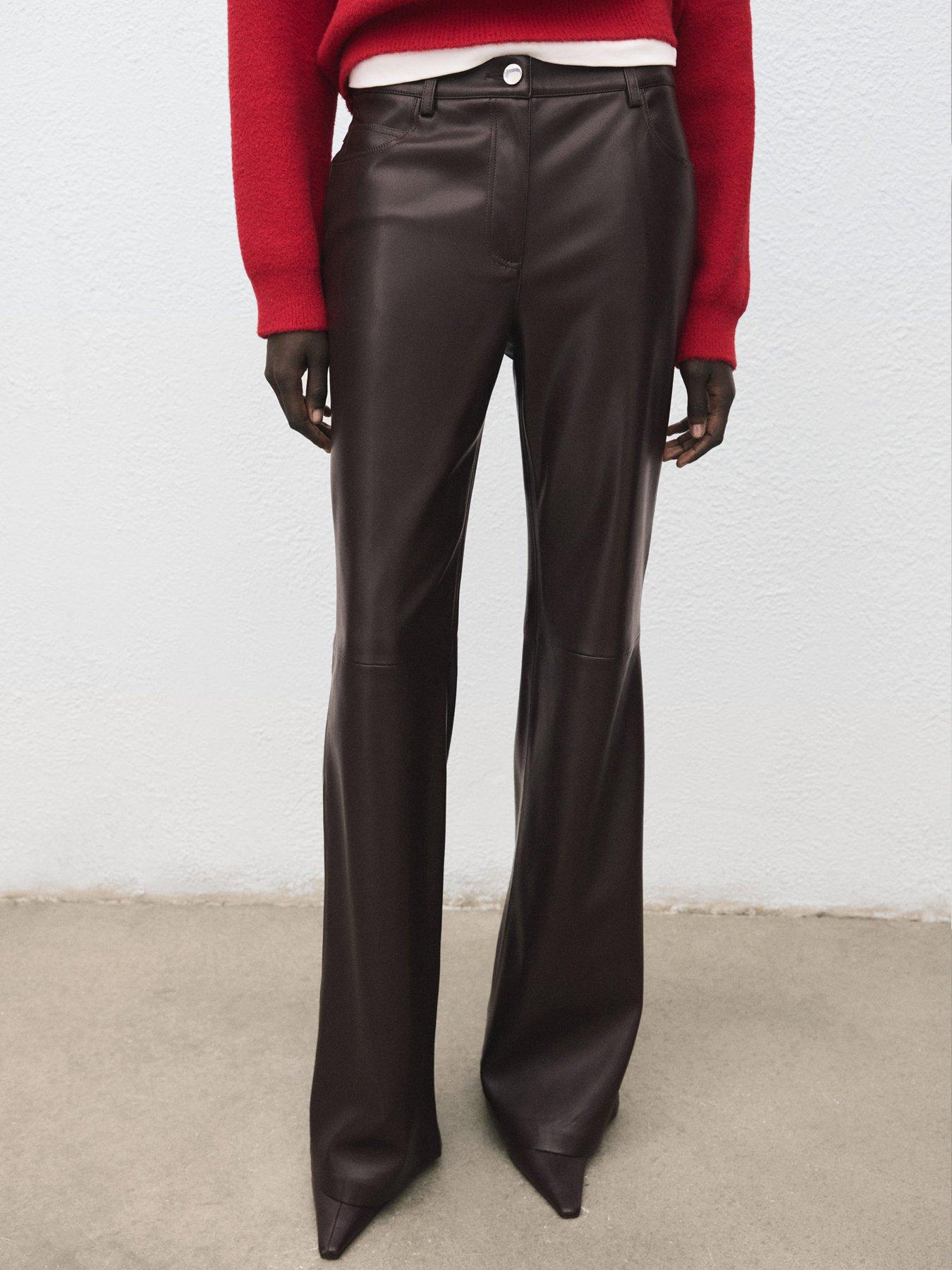 Image 1 of 5 of Mango Faux-leather Flared Trousers - Brown