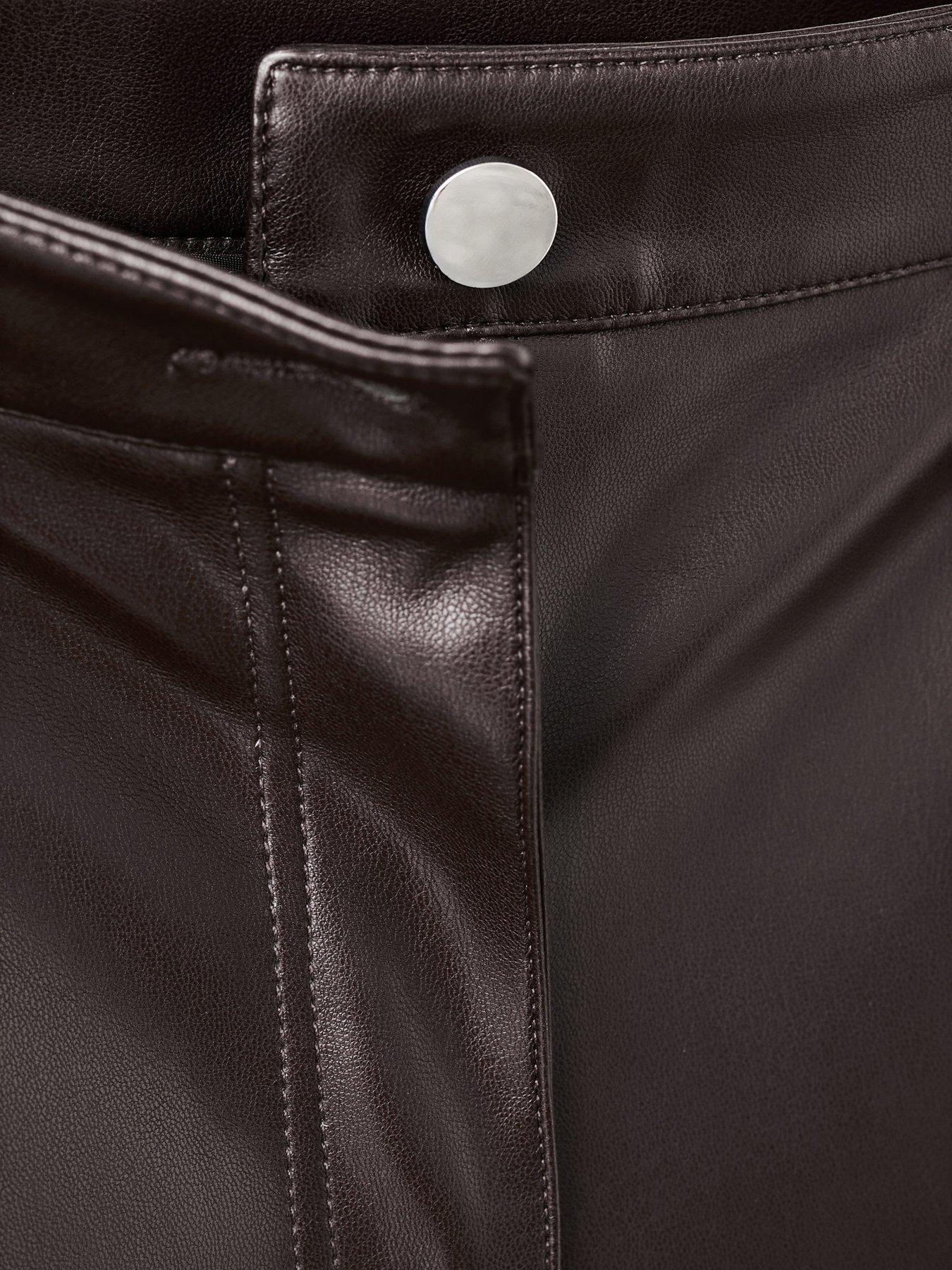 Image 3 of 5 of Mango Faux-leather Flared Trousers - Brown