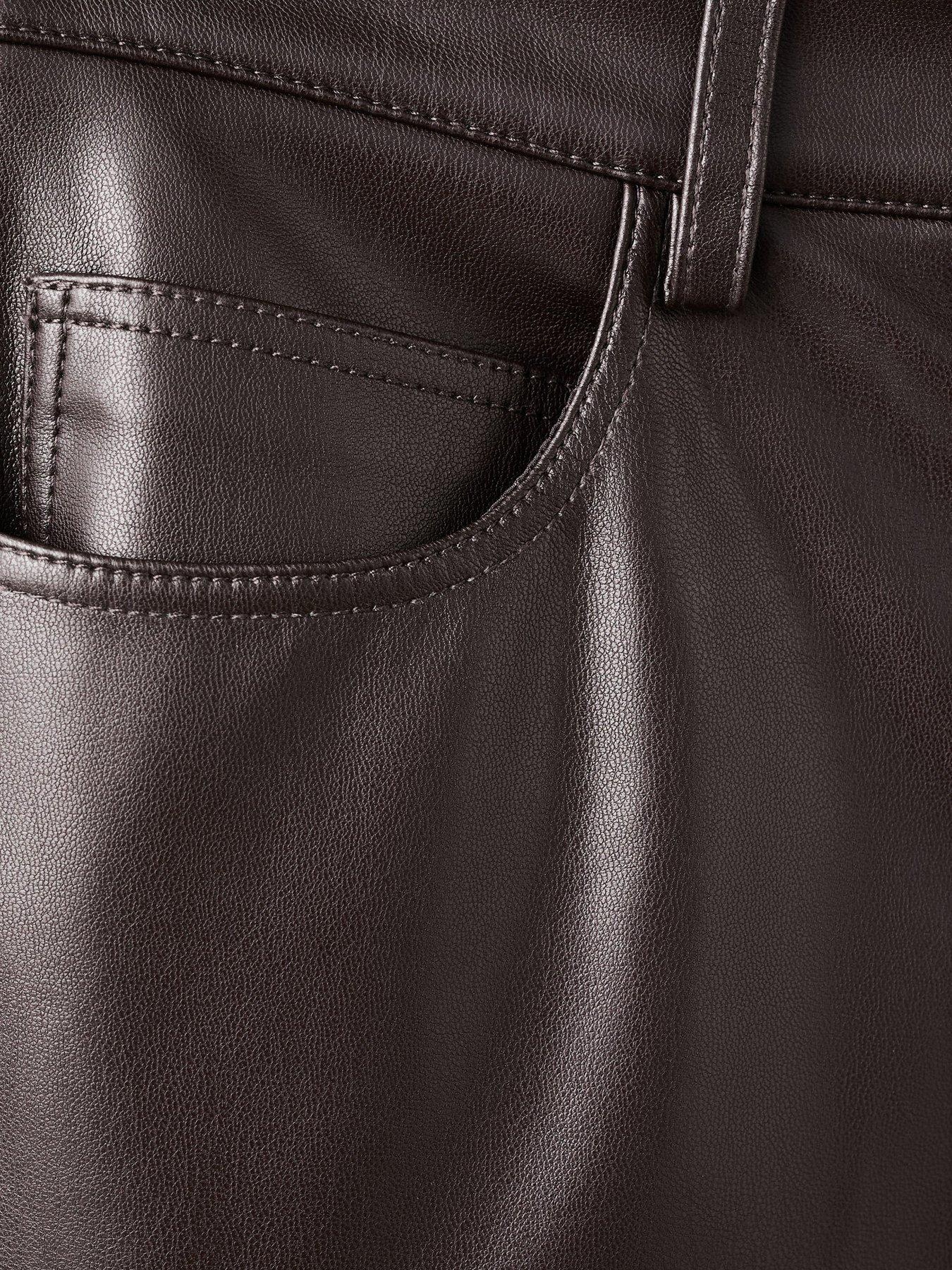 Image 4 of 5 of Mango Faux-leather Flared Trousers - Brown