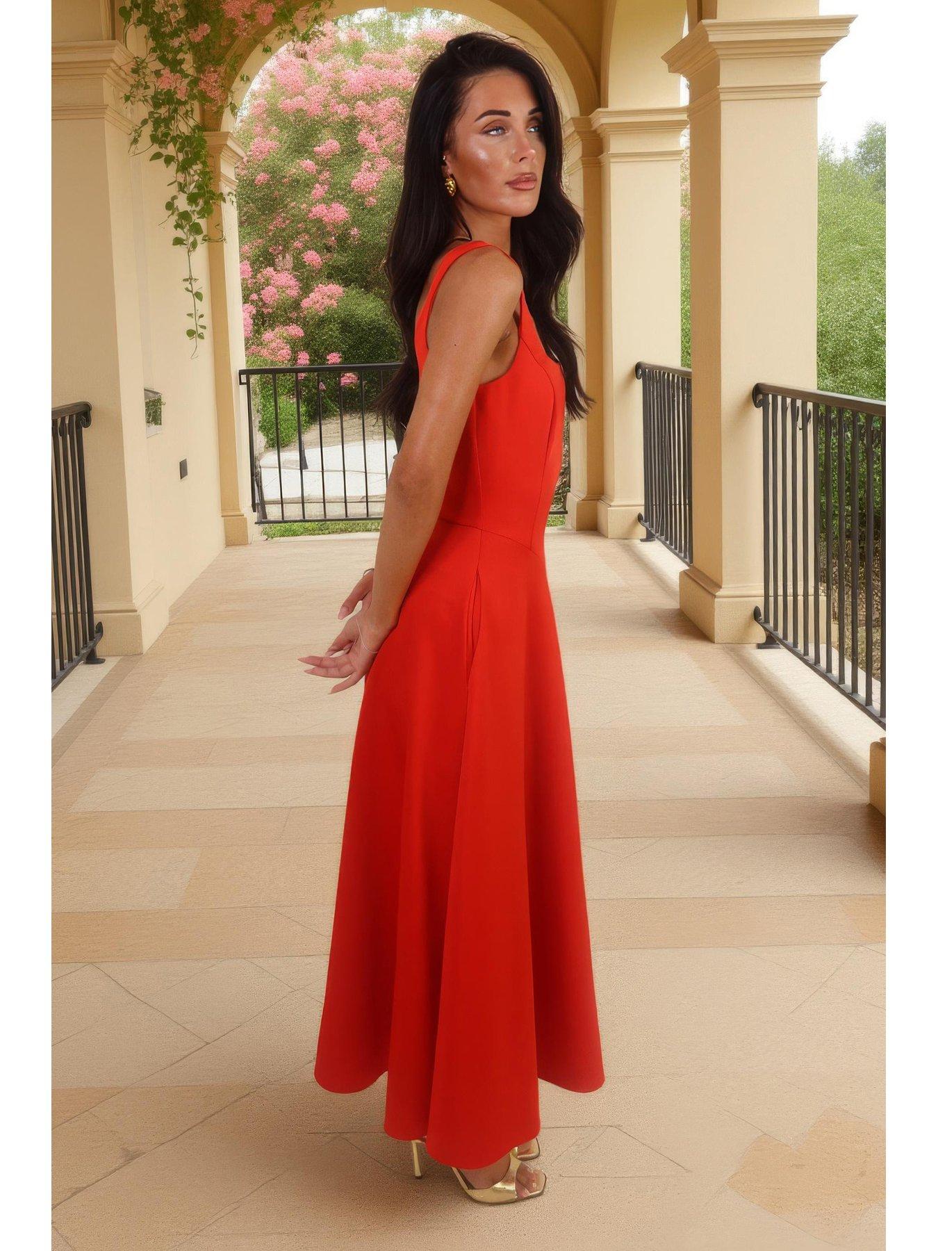 AX Paris Square Neck A-Line Midi Dress - Blood Orange | Very