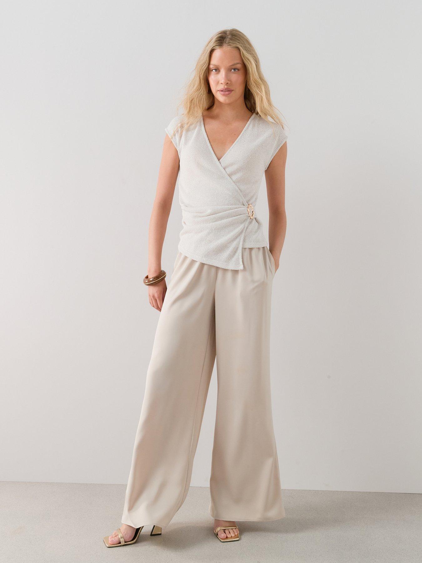 Image 3 of 7 of The Very Collection Side Detail Wrap Short Sleeve Top - Cream
