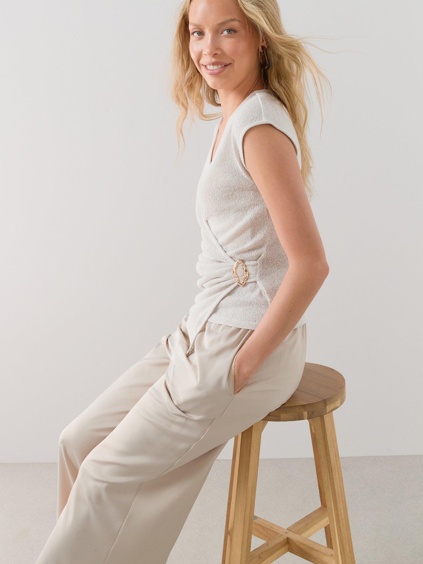 Image 4 of 7 of The Very Collection Side Detail Wrap Short Sleeve Top - Cream