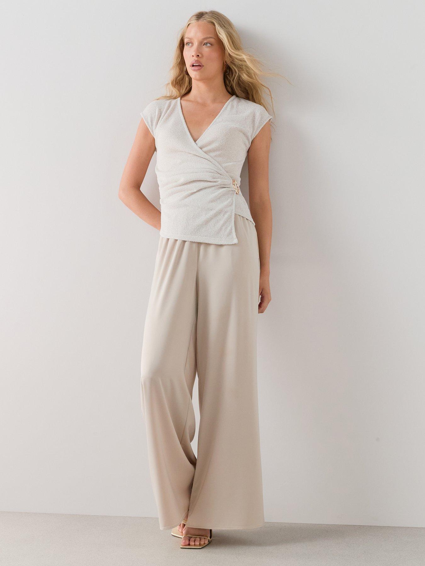 Image 5 of 7 of The Very Collection Side Detail Wrap Short Sleeve Top - Cream