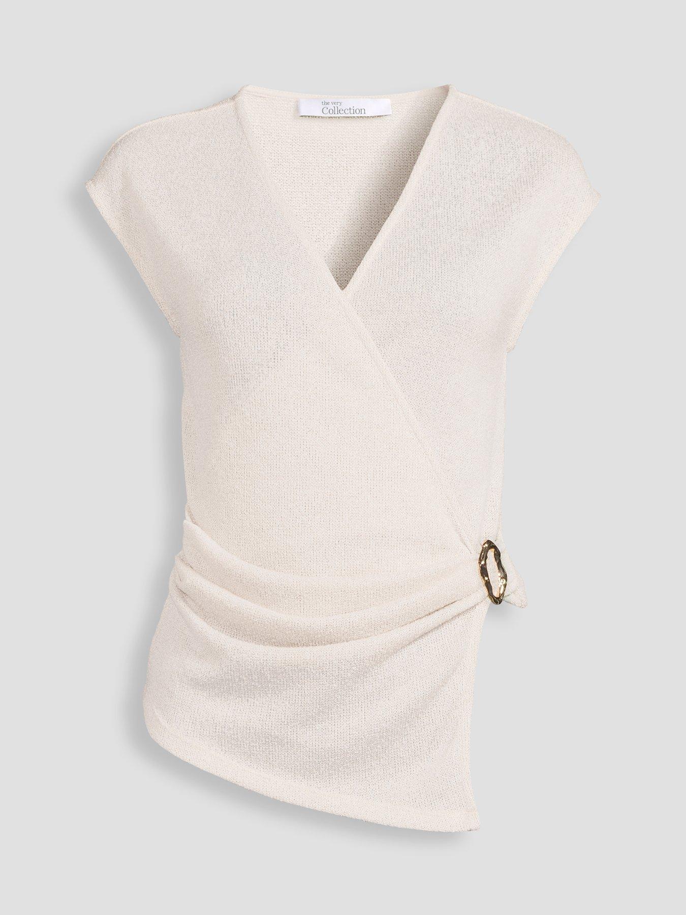 Image 7 of 7 of The Very Collection Side Detail Wrap Short Sleeve Top - Cream