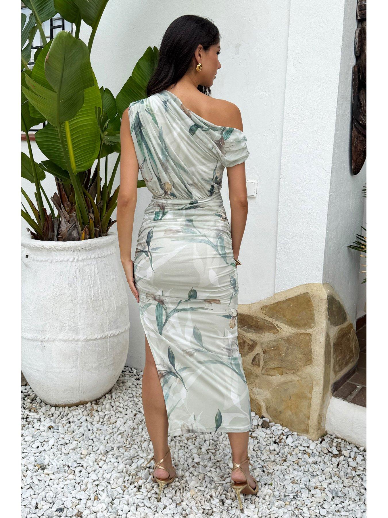 ax paris green floral dress Green Floral Wrap Shirt Midi Dress  AX Paris