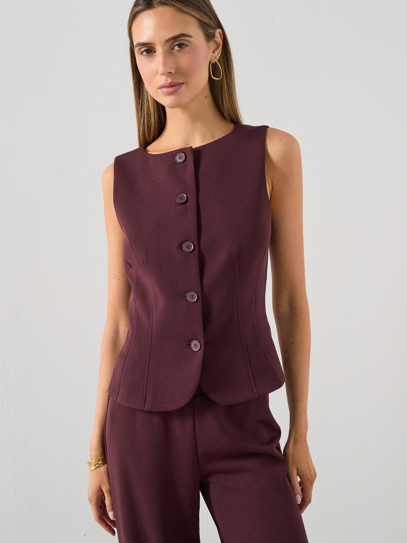 Image 1 of 6 of Mango Suit Waistcoat With Buttons - Red