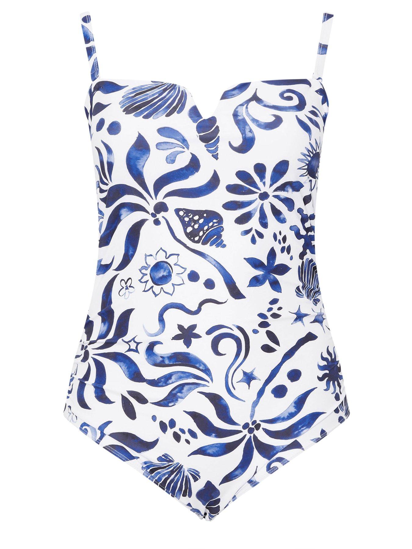 Image 6 of 6 of Yours Curve Folkloric V-Wire Bandeau Swimsuit - White