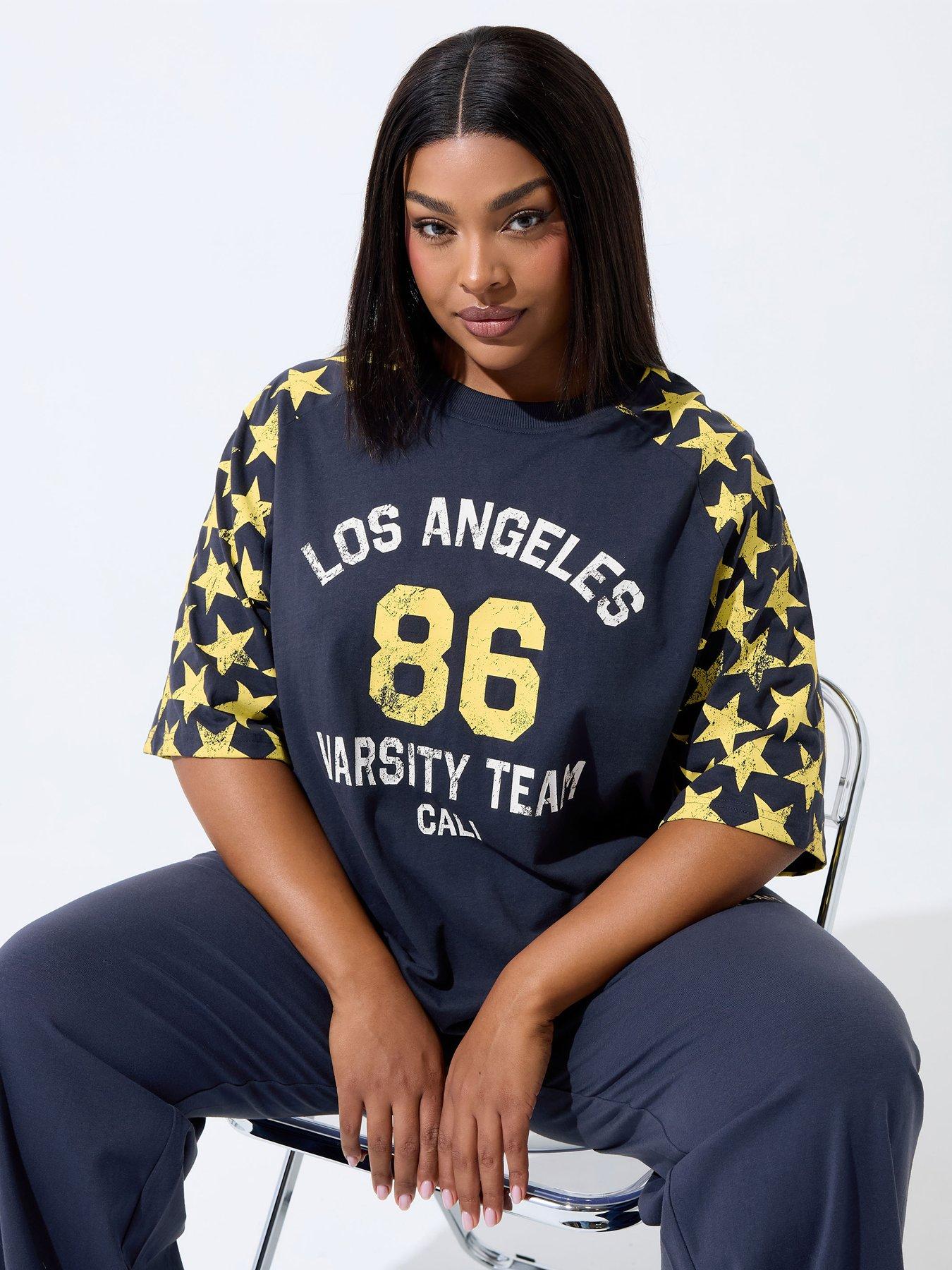 Yours Curve '86 Sport Star Raglan T-Shirt - Blue