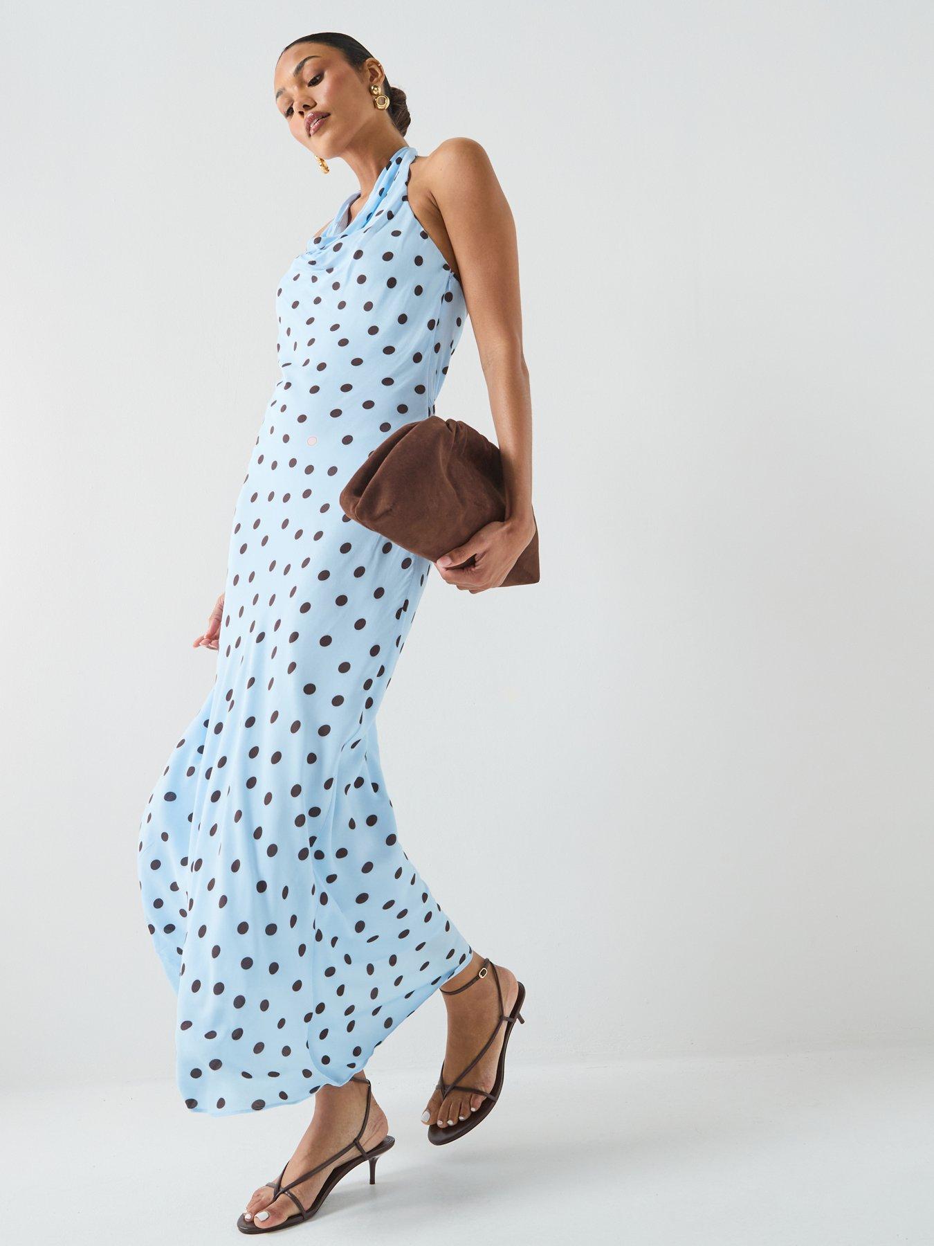 Image 3 of 6 of Forever New Polka Dot Cowl Neck Midi Dress - Blue