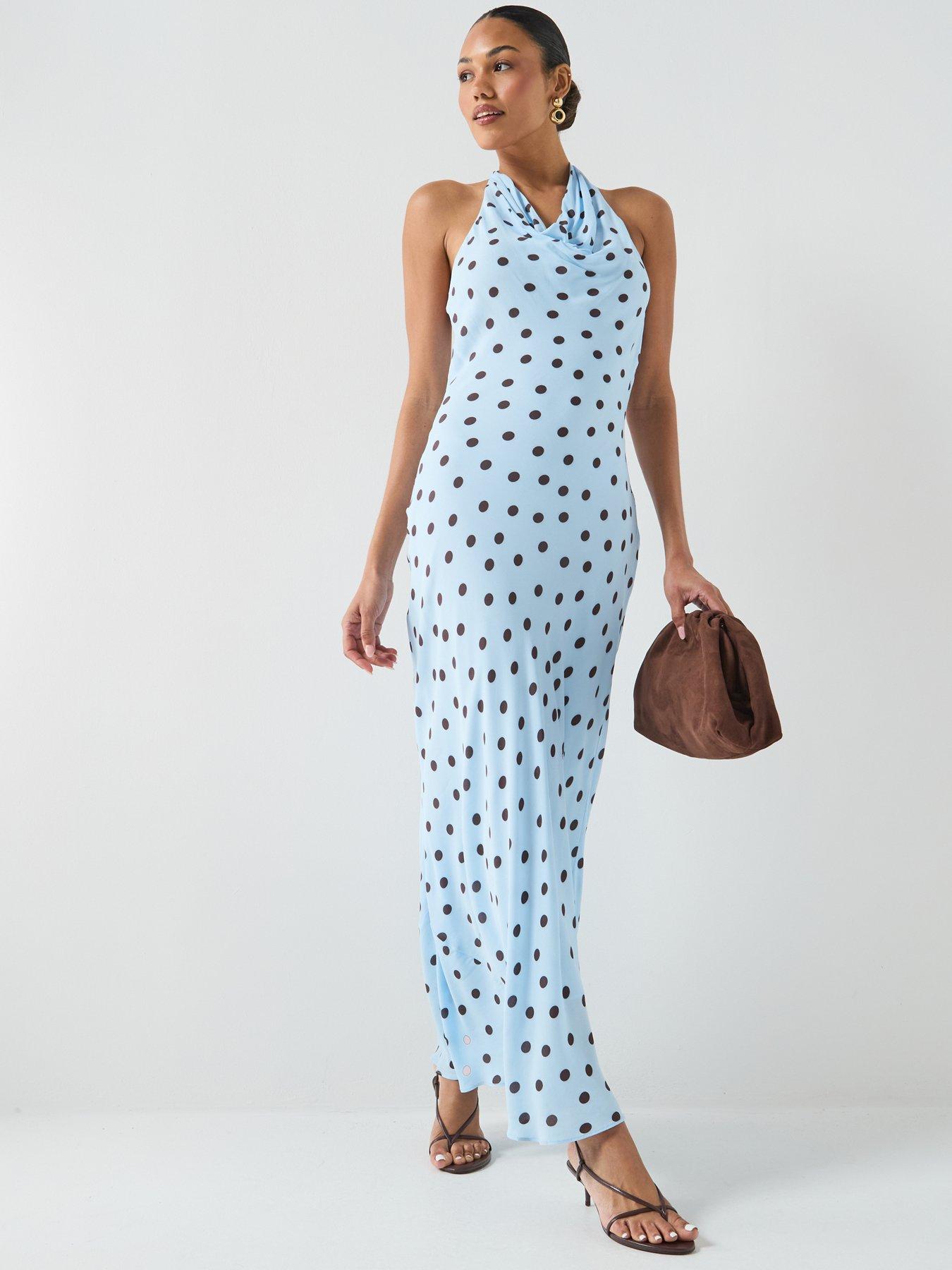 Image 6 of 6 of Forever New Polka Dot Cowl Neck Midi Dress - Blue