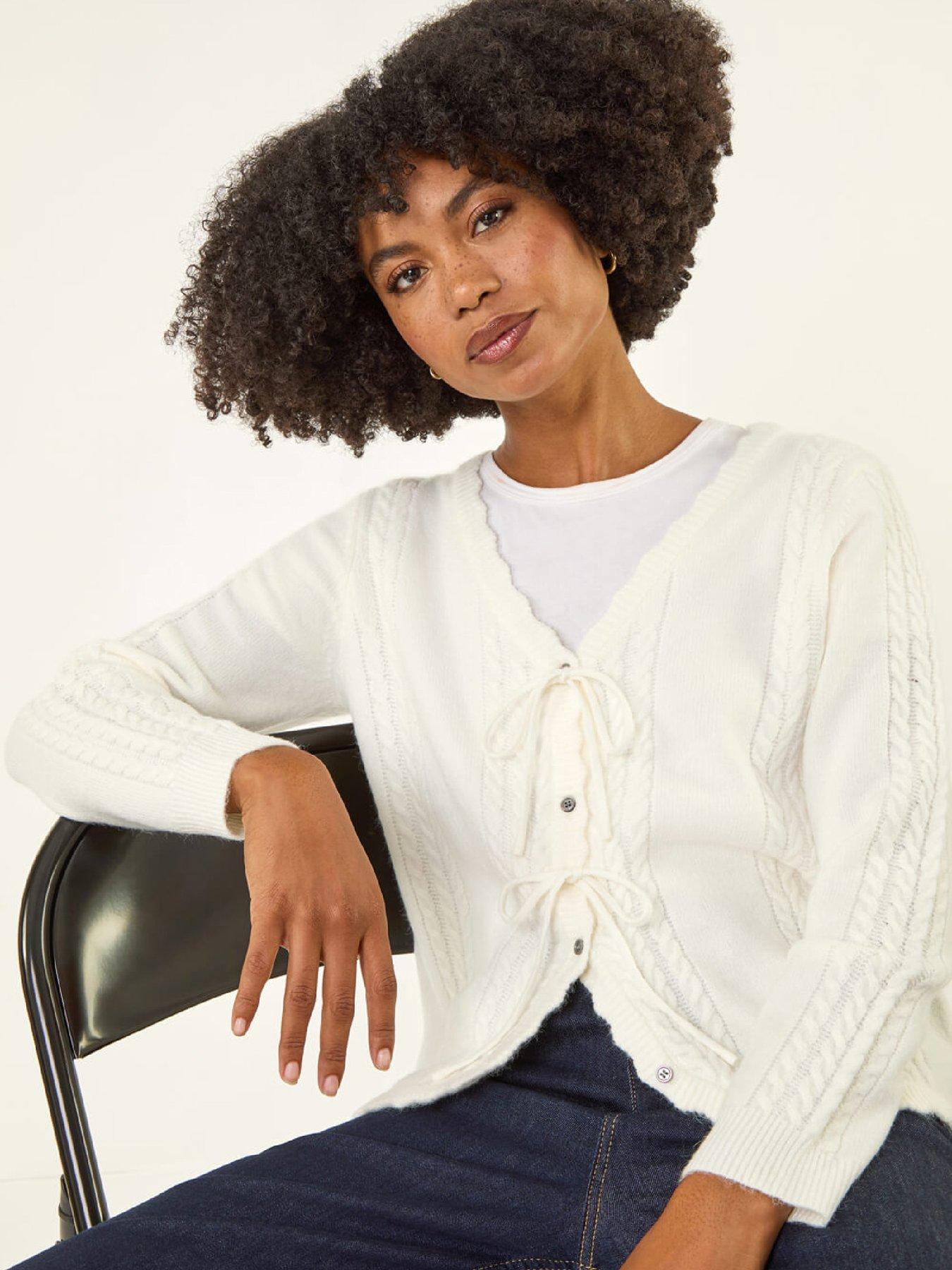 Roman Bow Front Buttoned Knit Cardigan - Ivory