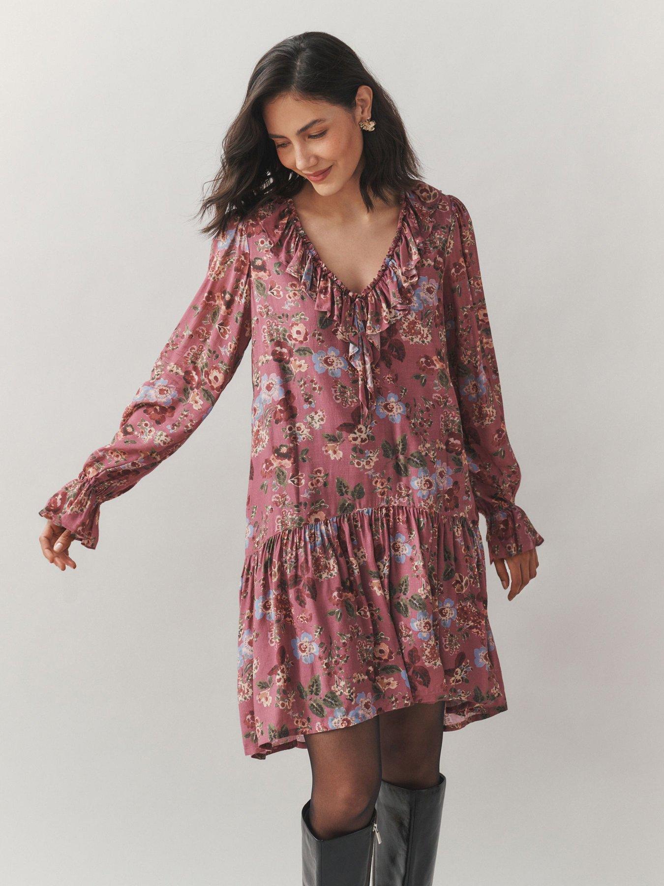 Laura Ashley Pleat Front Ruffle Sleeve Mini Dress