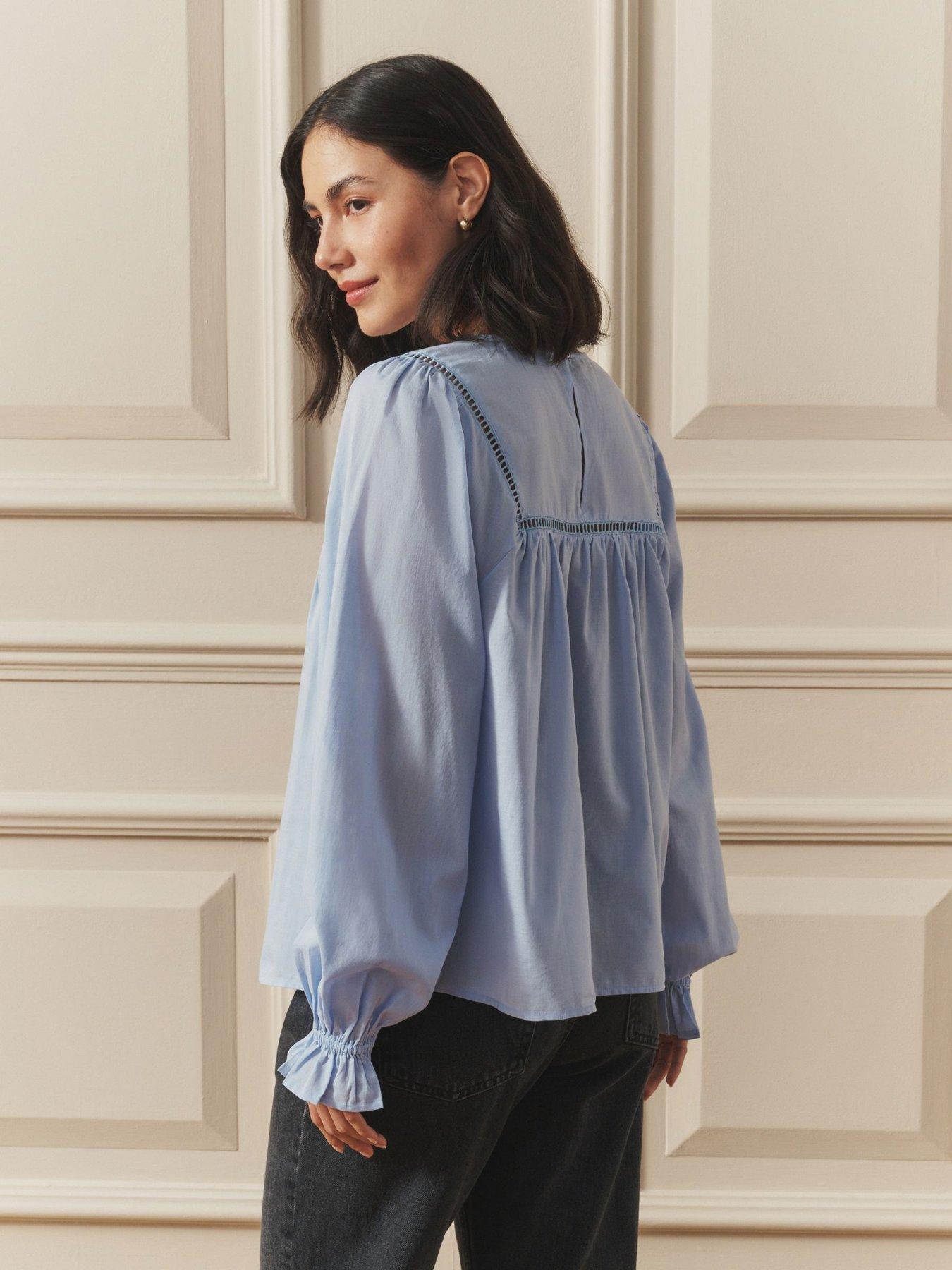 Laura Ashley Embroidered Balloon Sleeve Blouse - Light Blue | Very