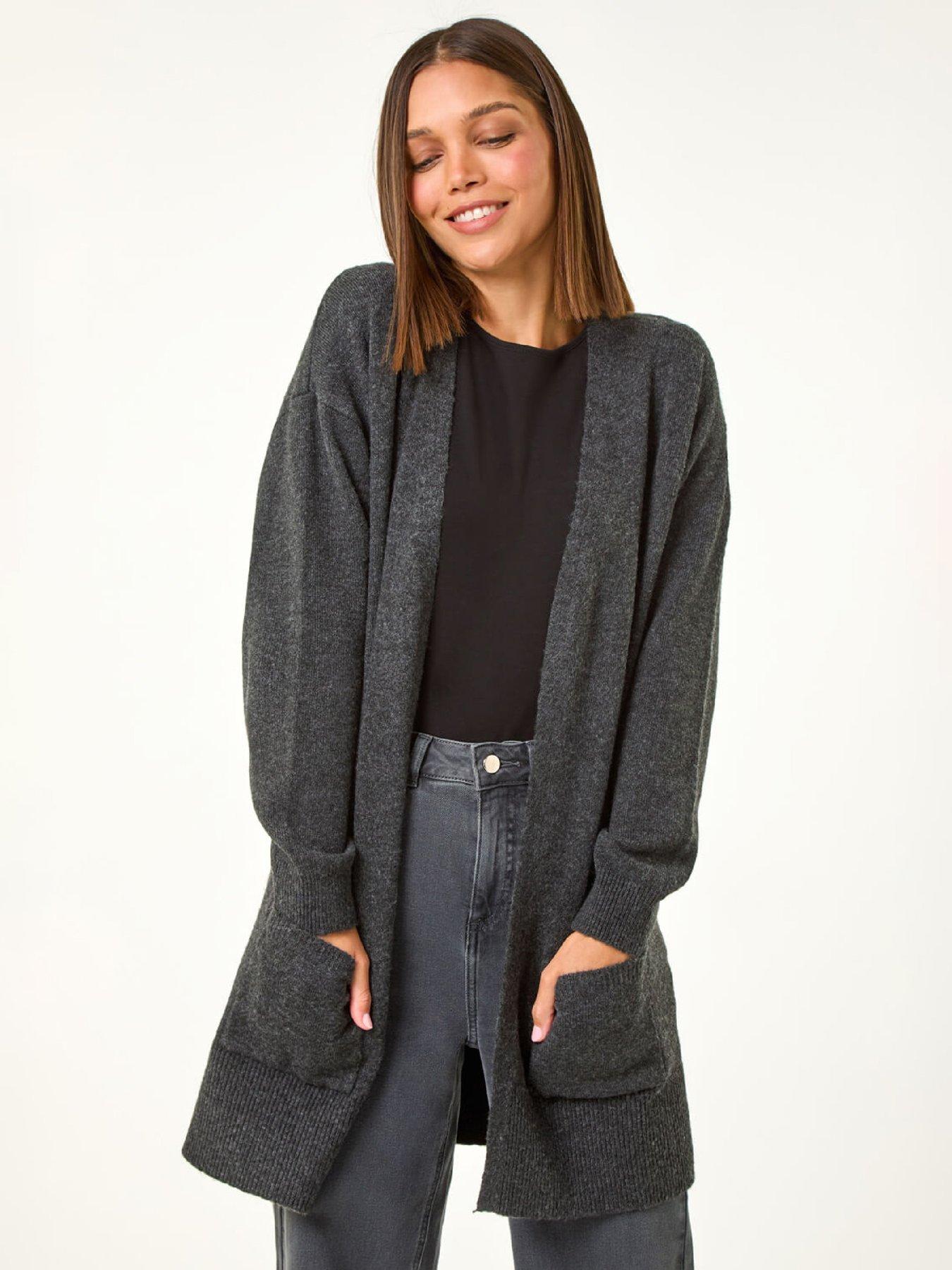 Roman Soft Knit Longline Cardigan - Charcoal