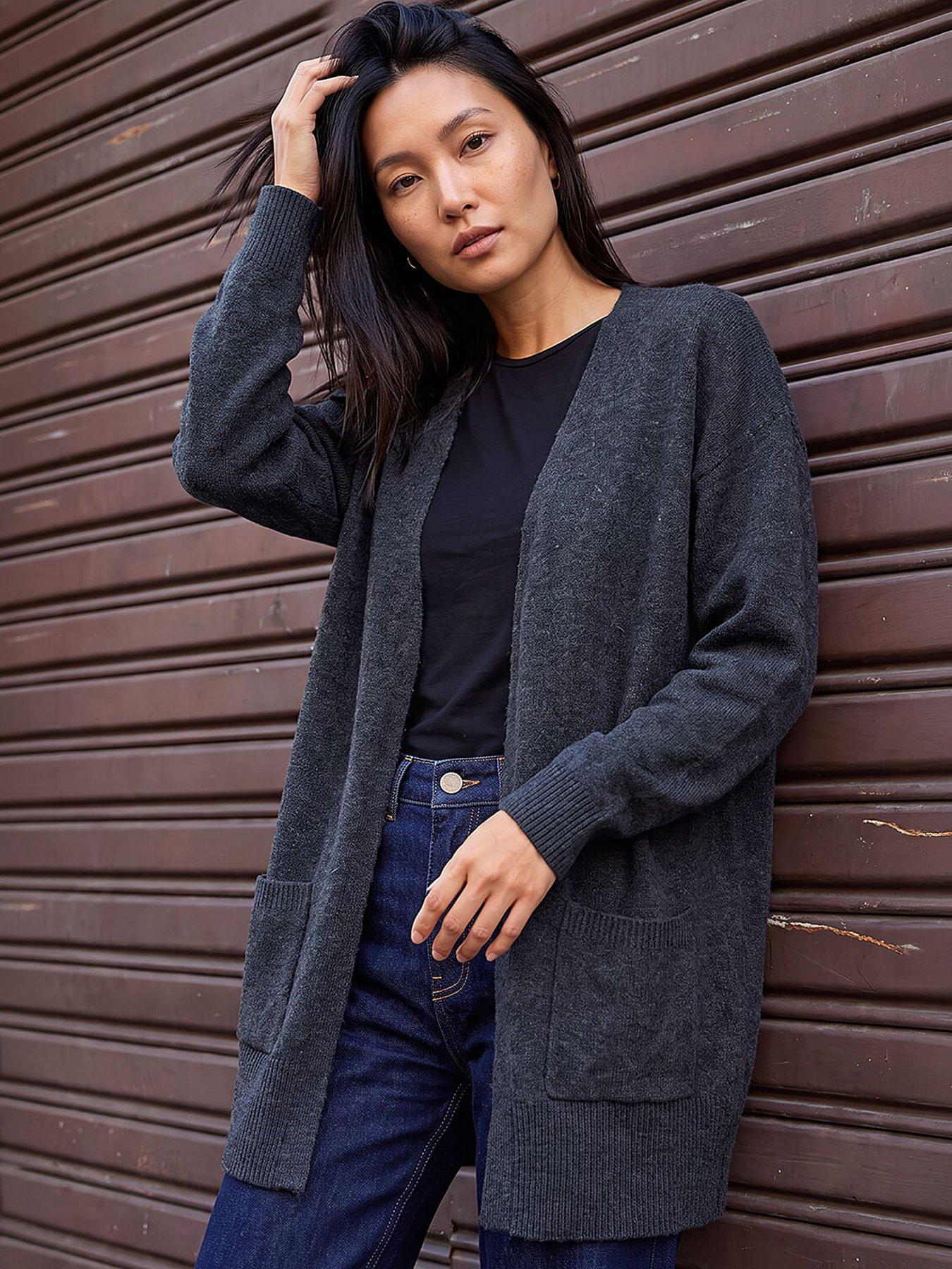 Roman Soft Knit Longline Cardigan - Charcoal