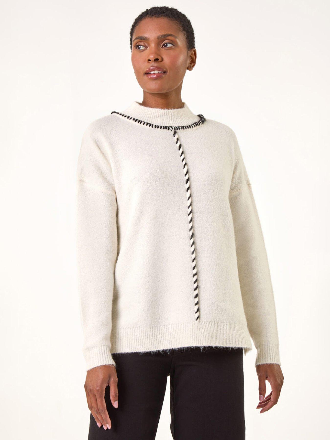 Roman Funnel Neck Seam Detail Jumper - Ivory