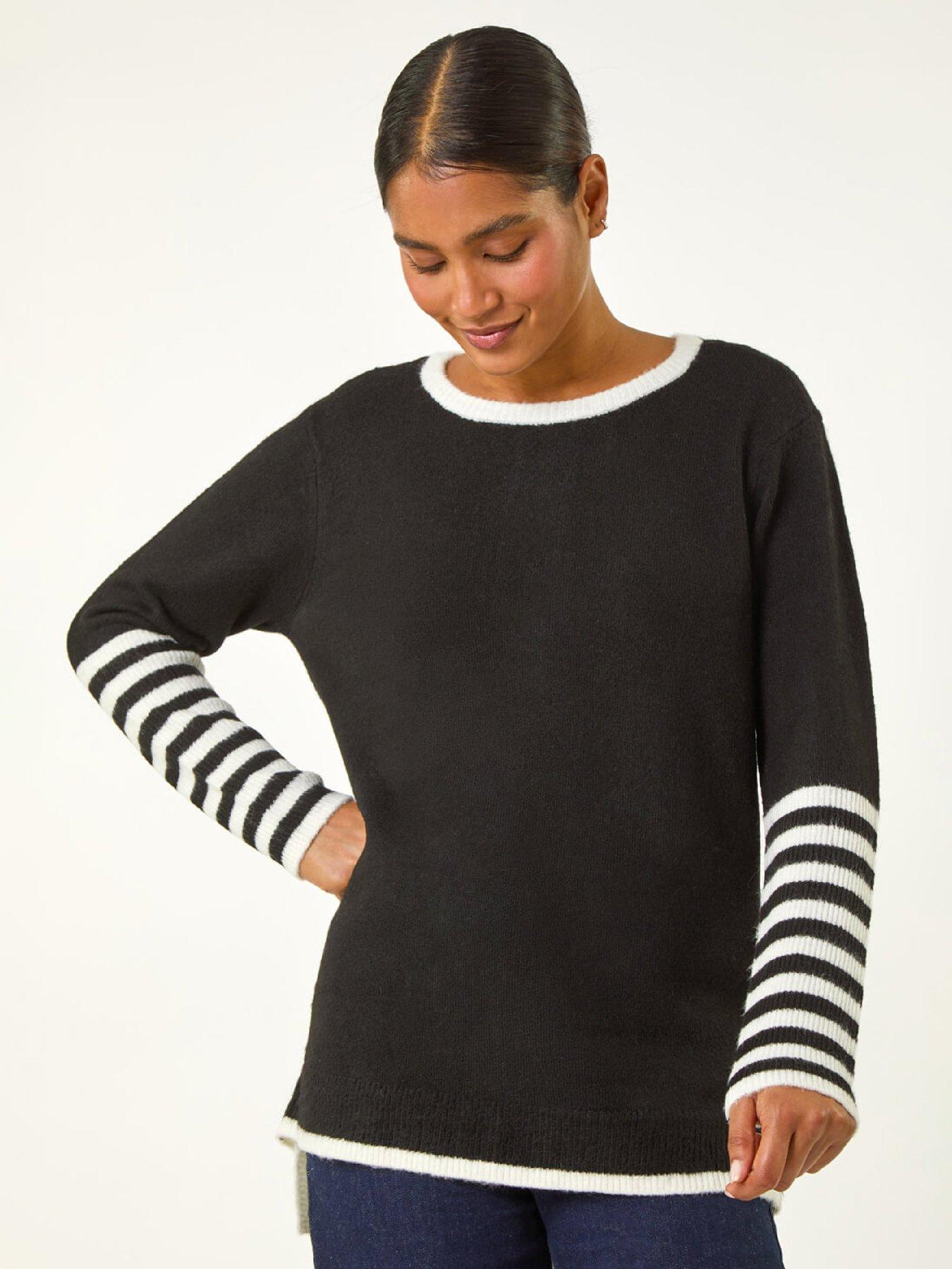 Roman Contrast Stripe Detail Knit Jumper - Black