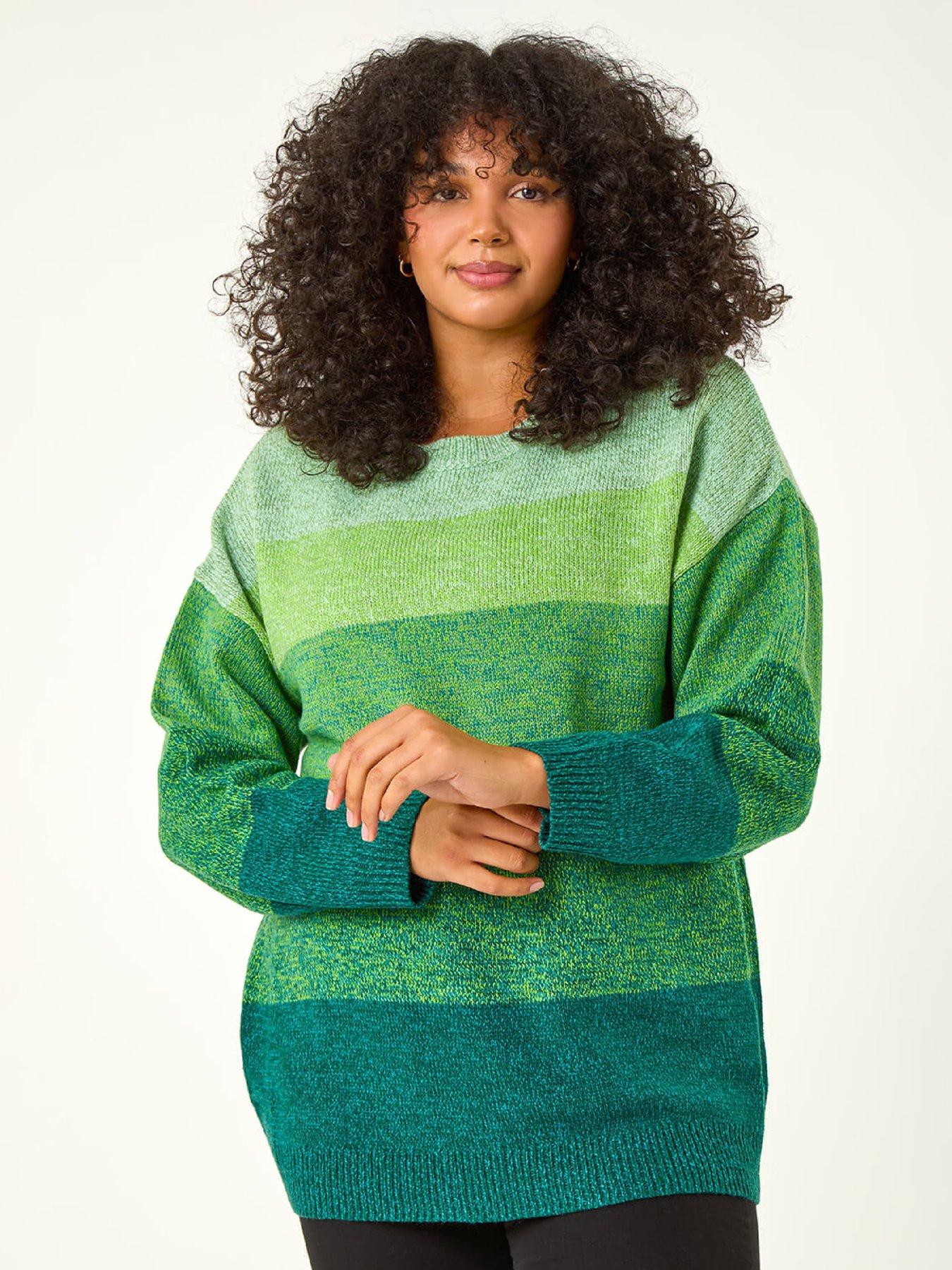 Roman Curve Ombre Stripe Knit Jumper - Green