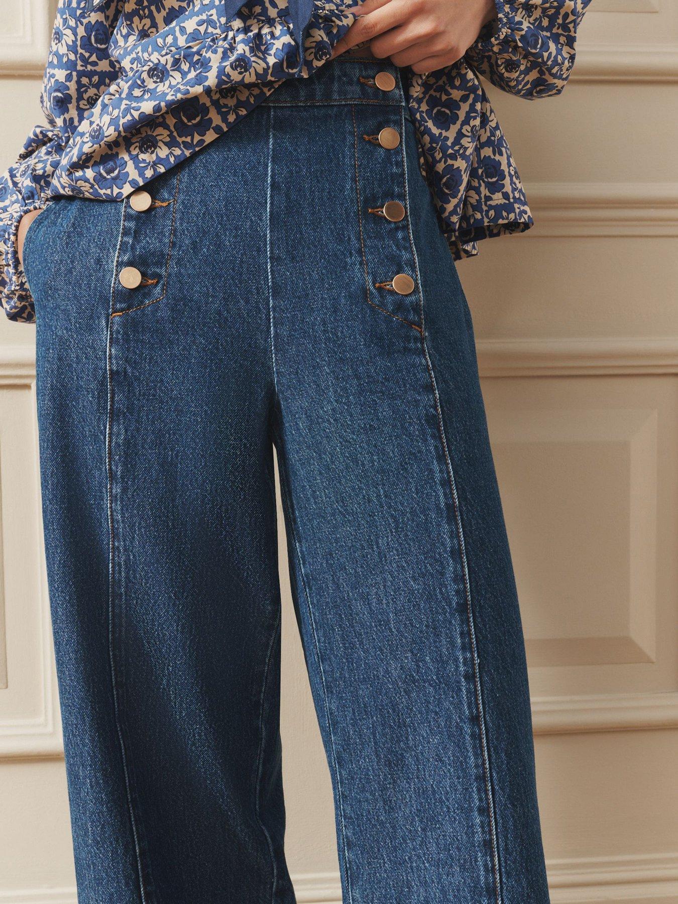 Image 3 of 7 of Laura Ashley Button Up Front Jeans - Navy